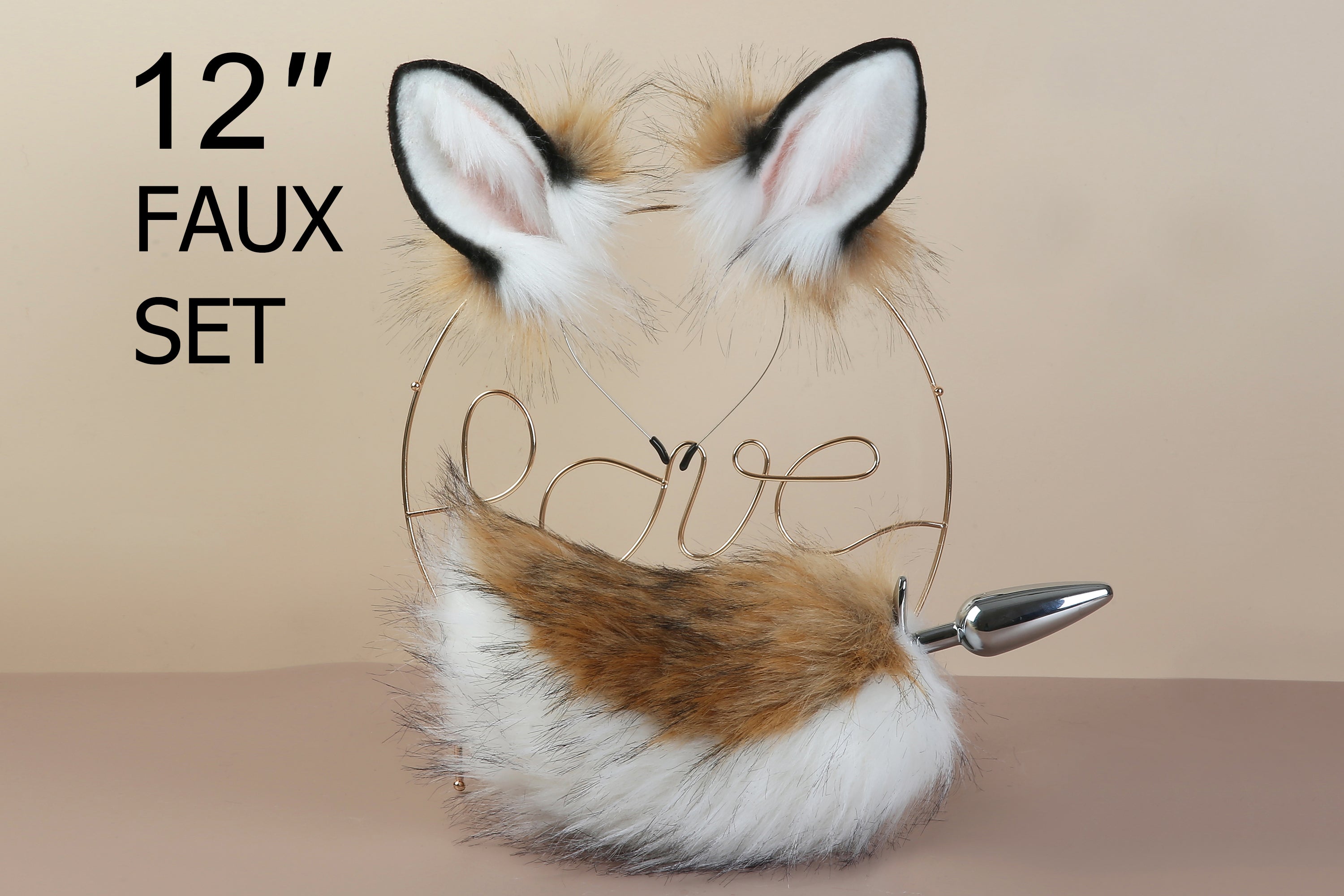 brown white bunny ear and tail plug set rabbit tail butt plug and ear cosplay bunny kemonomimi rabbit therian