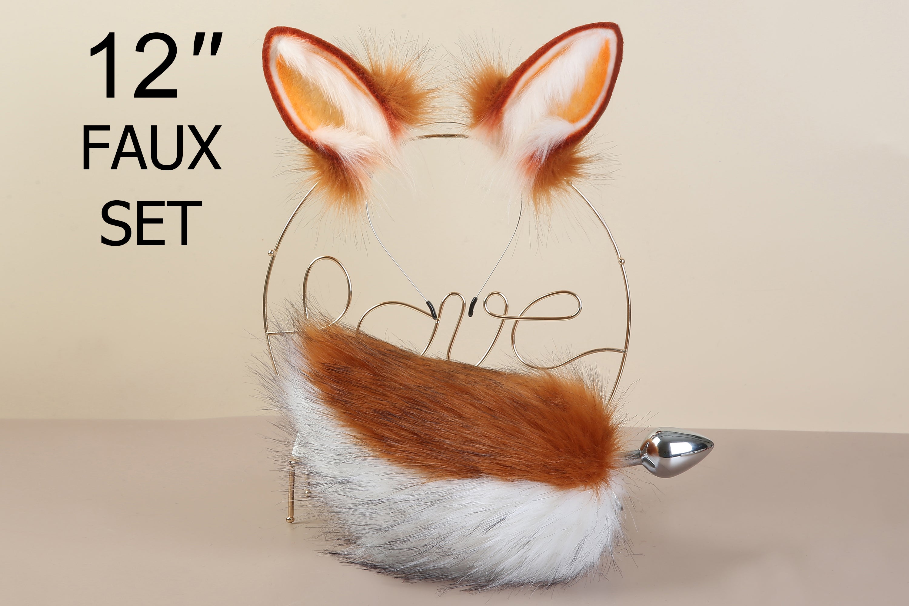 brown white bunny tail plug and ear set rabbit tail butt plug and ear cosplay rabbit kemonomimi bunny therian