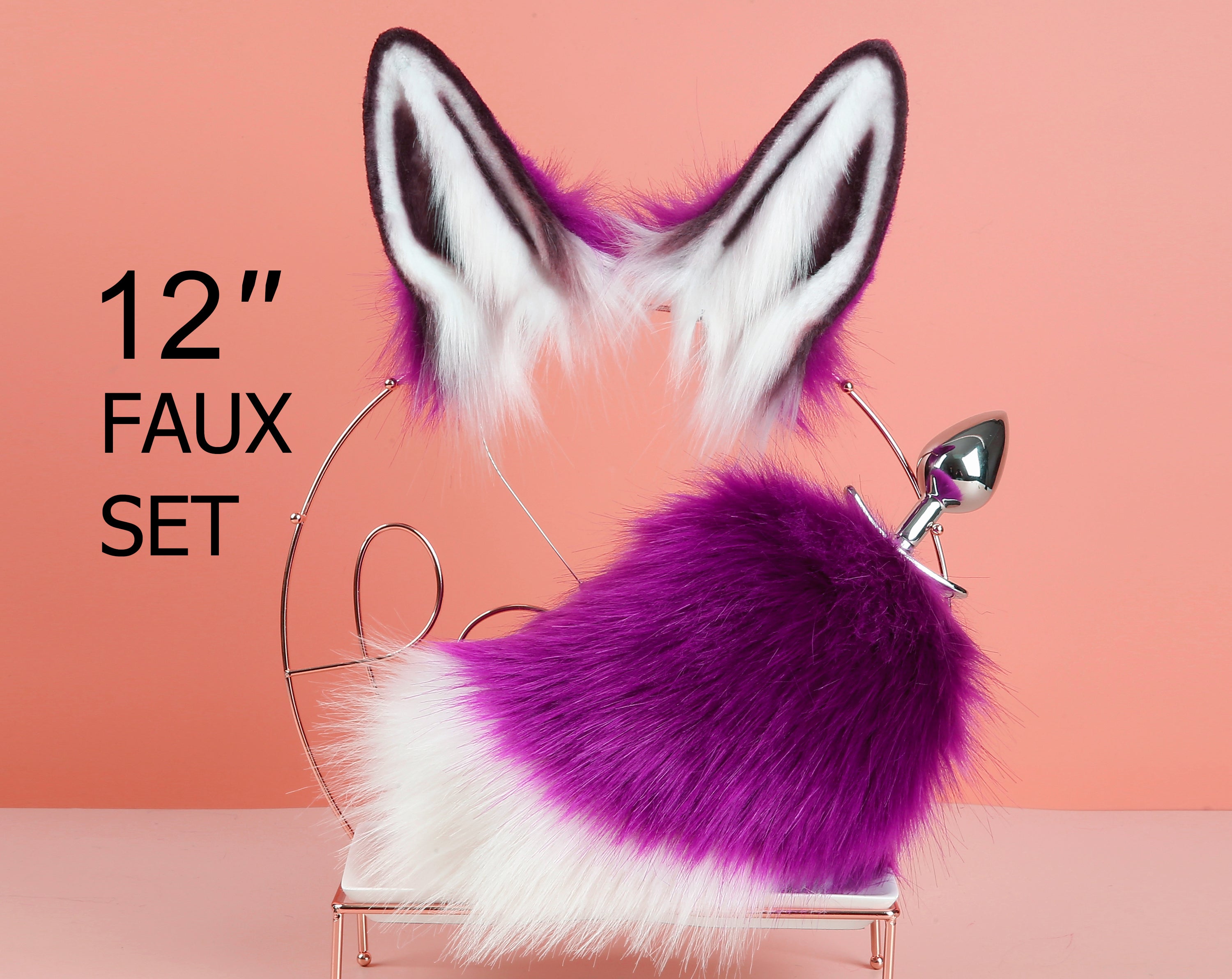 bunny tail plug and ear set purple white rabbit tail butt plug and ear anime cosplay sextoy bunny kemonomimi rabbit therian