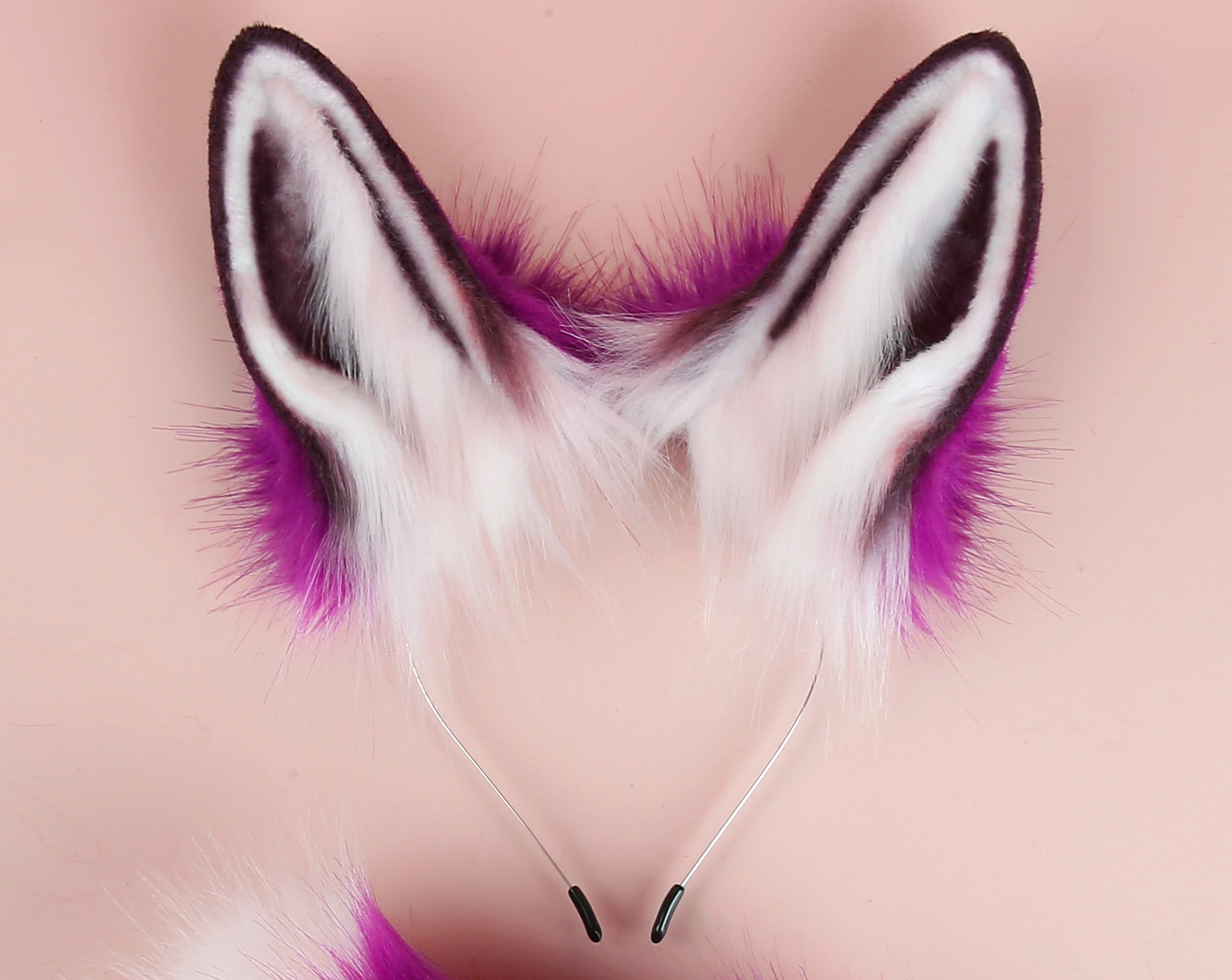 bunny tail plug and ear set purple white rabbit tail butt plug and ear anime cosplay sextoy bunny kemonomimi rabbit therian