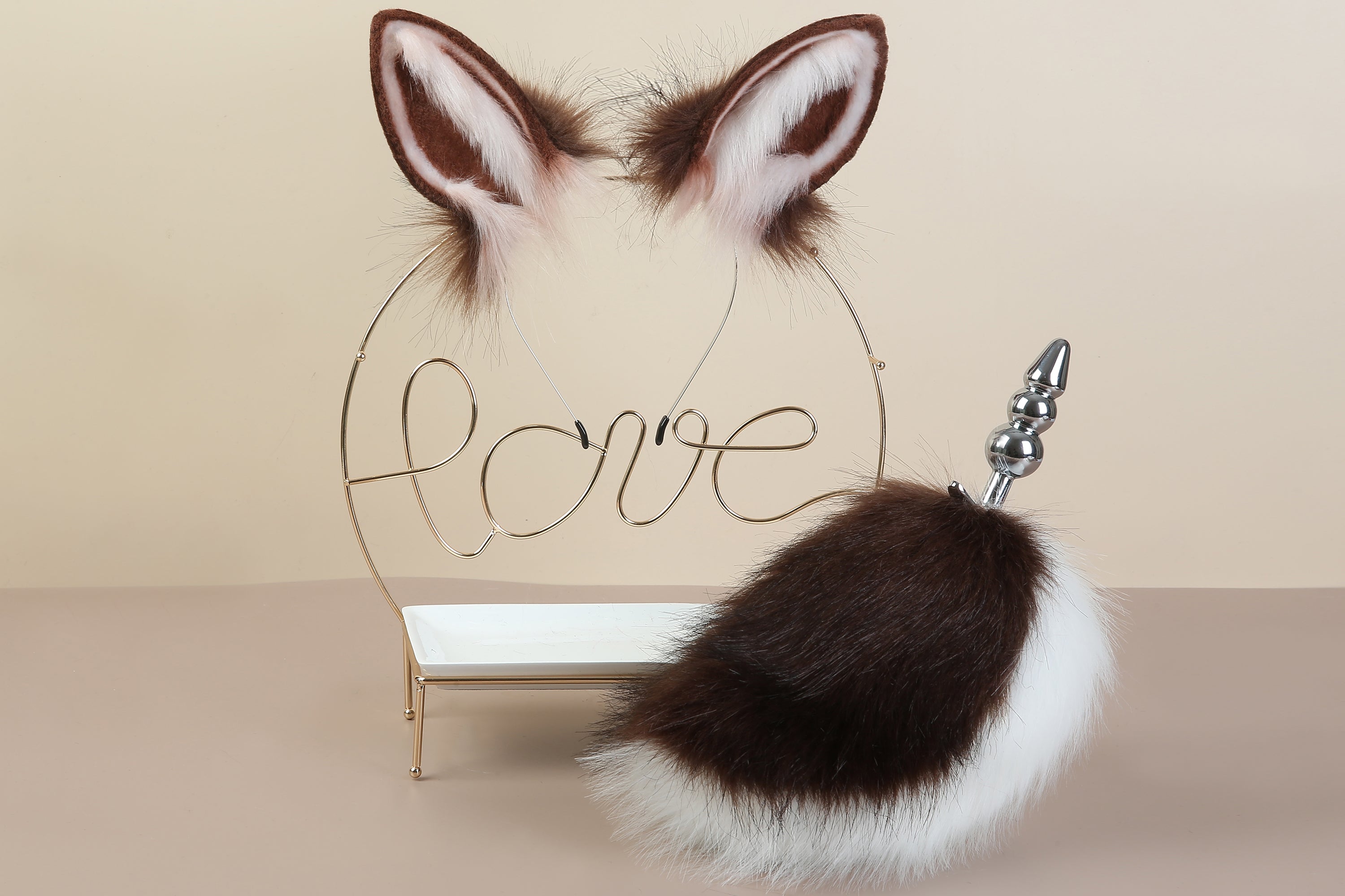 coffee white bunny ear and tail plug set sextoy for couple rabbit tail butt plug and ear anime cosplay rabbit therian bunny kemonomimi