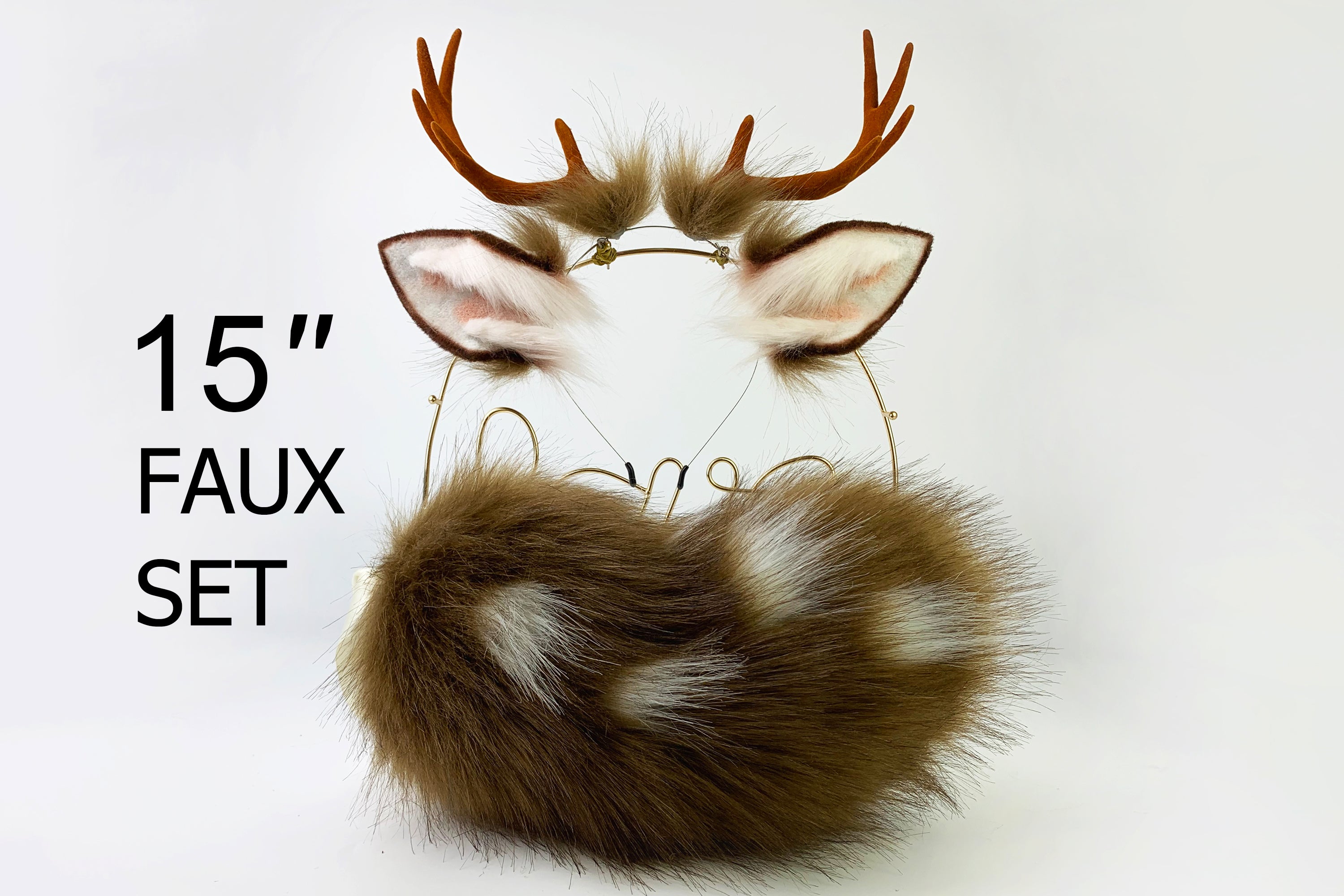 faux fur Sika deer ear and tail plug animal ear fawn ear and tail set anime cosplay deer tail buttplug and ear kemonomimi