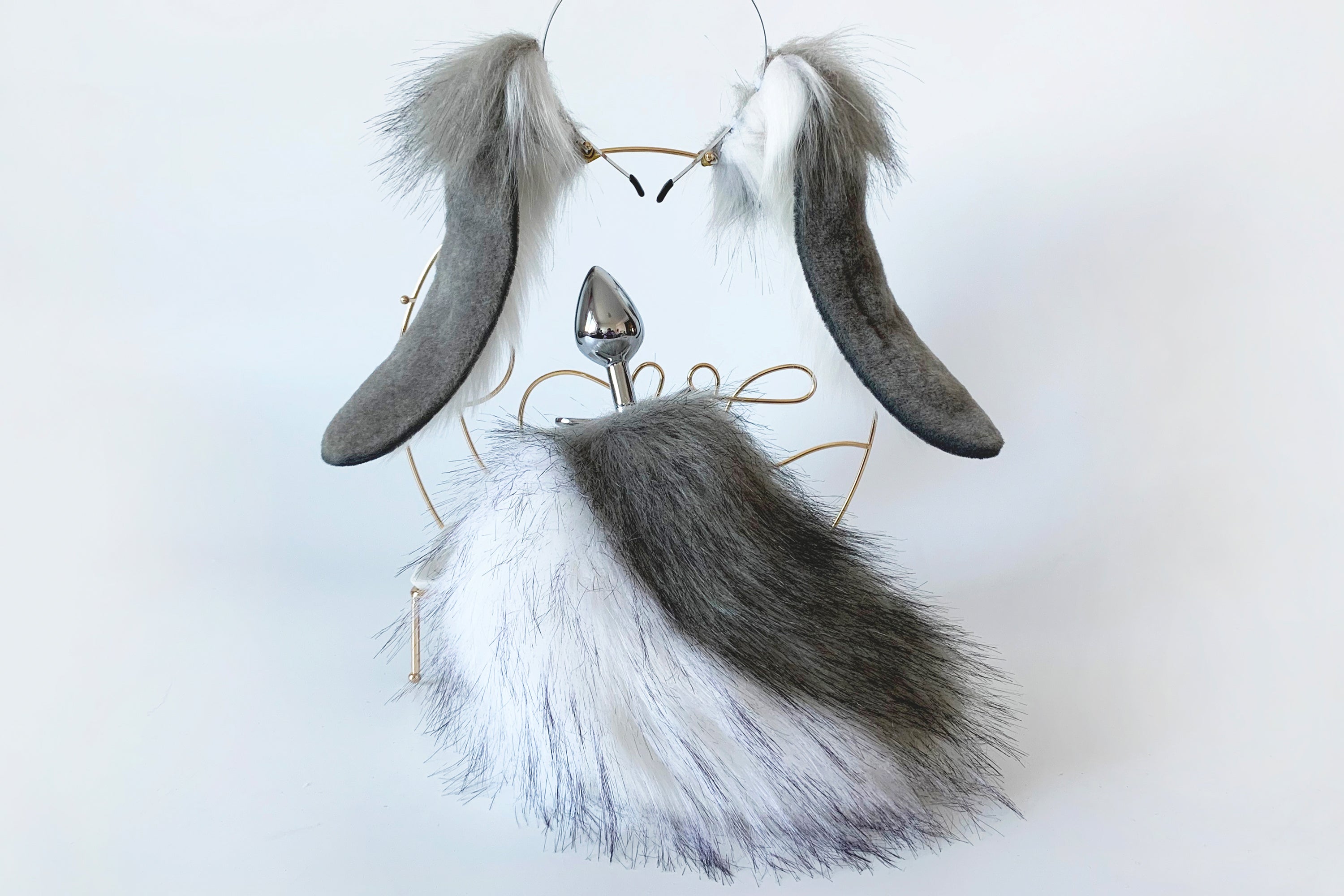 gray lop bunny ear and tail plug set rabbit ear and tail bunny cosplay rabbit kemonomimi