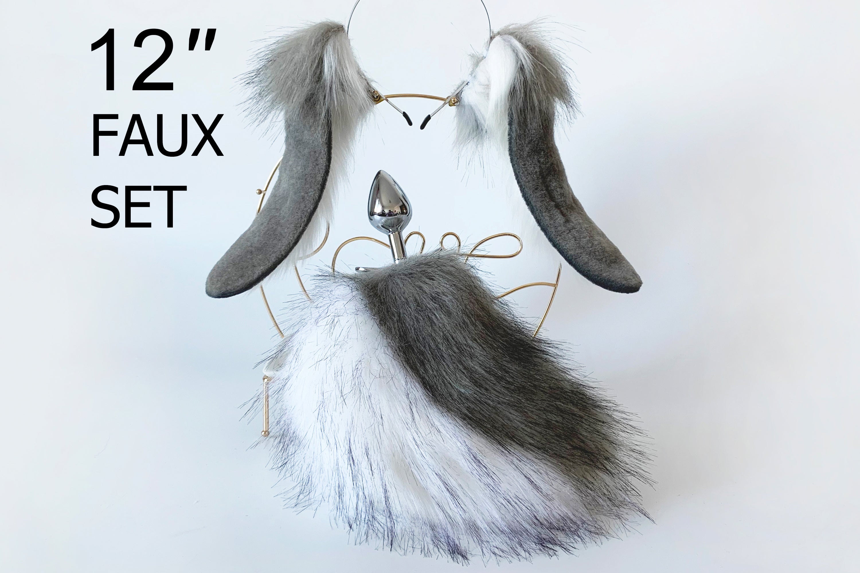 gray lop bunny ear and tail plug set rabbit ear and tail bunny cosplay rabbit kemonomimi