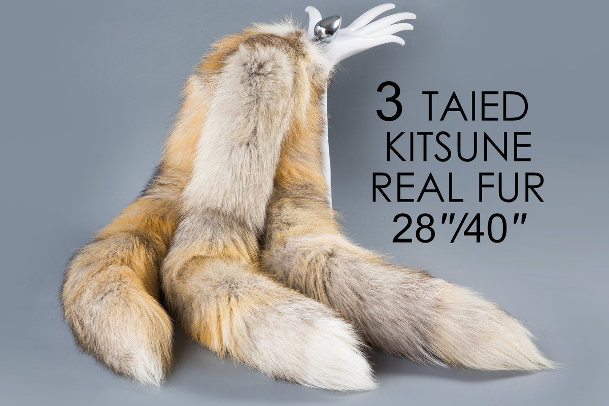 3 tailed kitsune tail butt plug brown real fox kitsune tail plug fox t