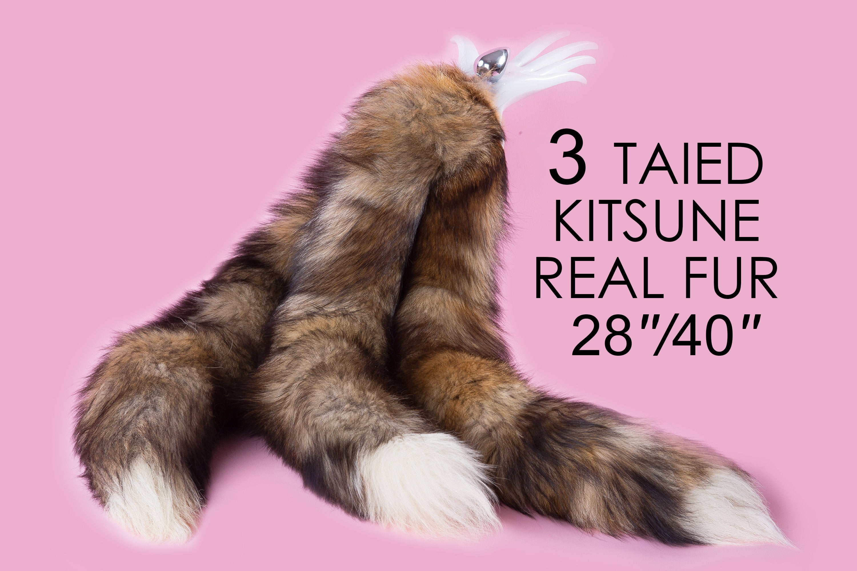 3 tailed kitsune fox tail plug brown and white real fox kitsune tail plug sex toy tail buttplug tail anal plug detach tail plug ass plug