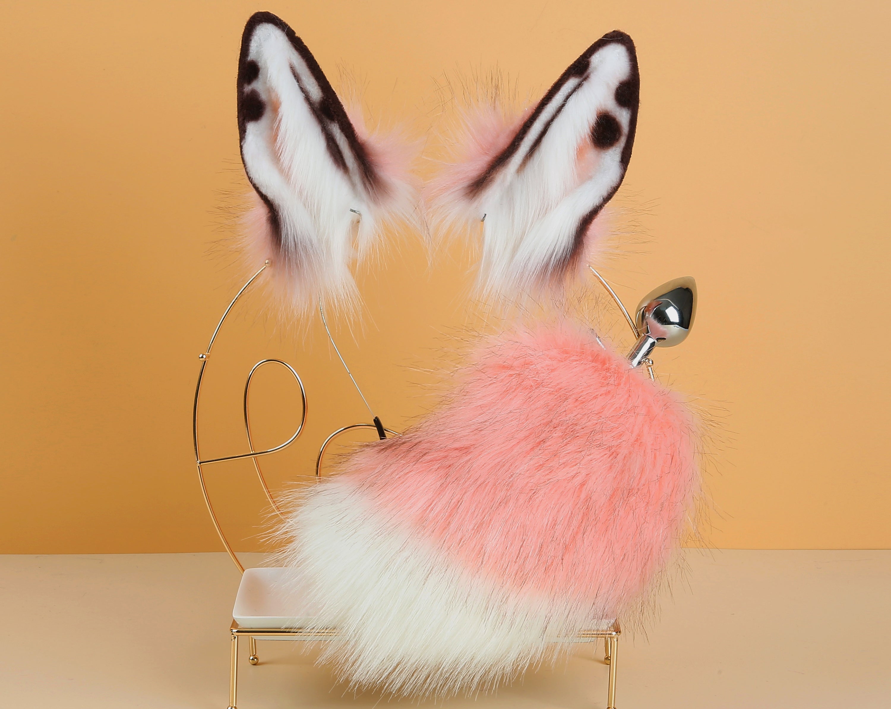 pink bunny ear and tail plug set rabbit ear and tail bunny kemonomimi rabbit therian