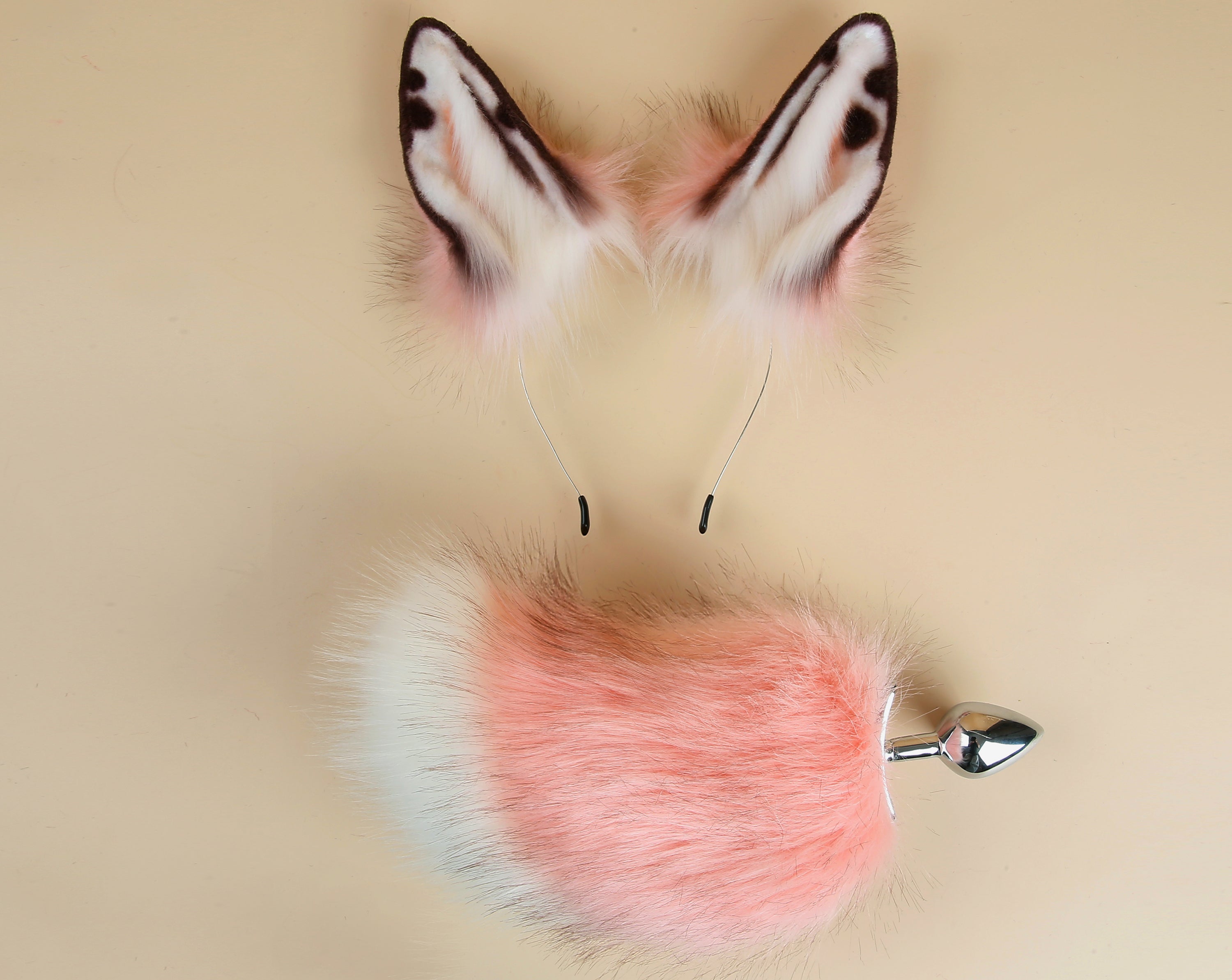 pink bunny ear and tail plug set rabbit ear and tail bunny kemonomimi rabbit therian