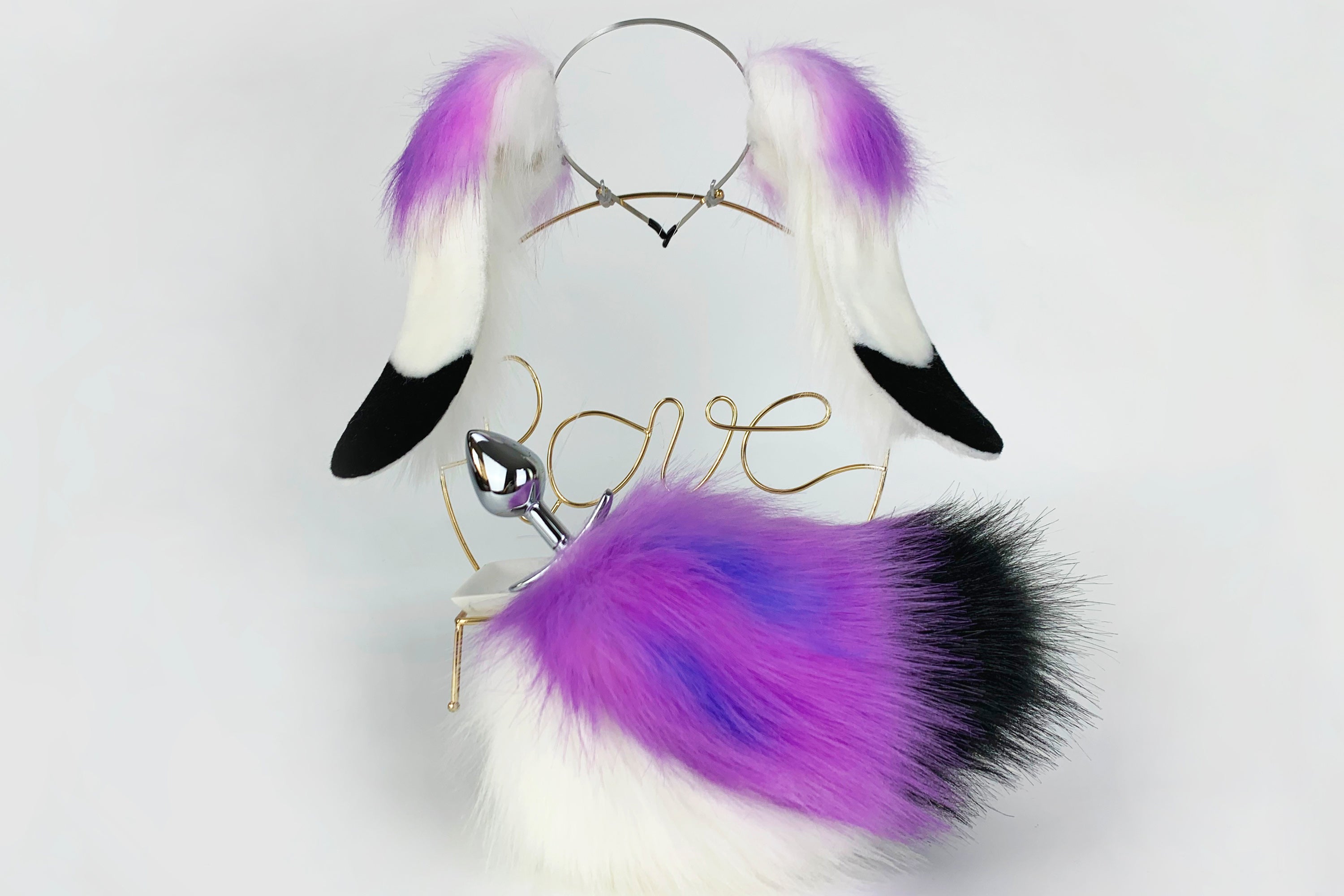 purple lop bunny ear and tail plug set bunny petplay ear and tail butt plug set realistic rabbit tail plug and ear set bunny cosplay mature