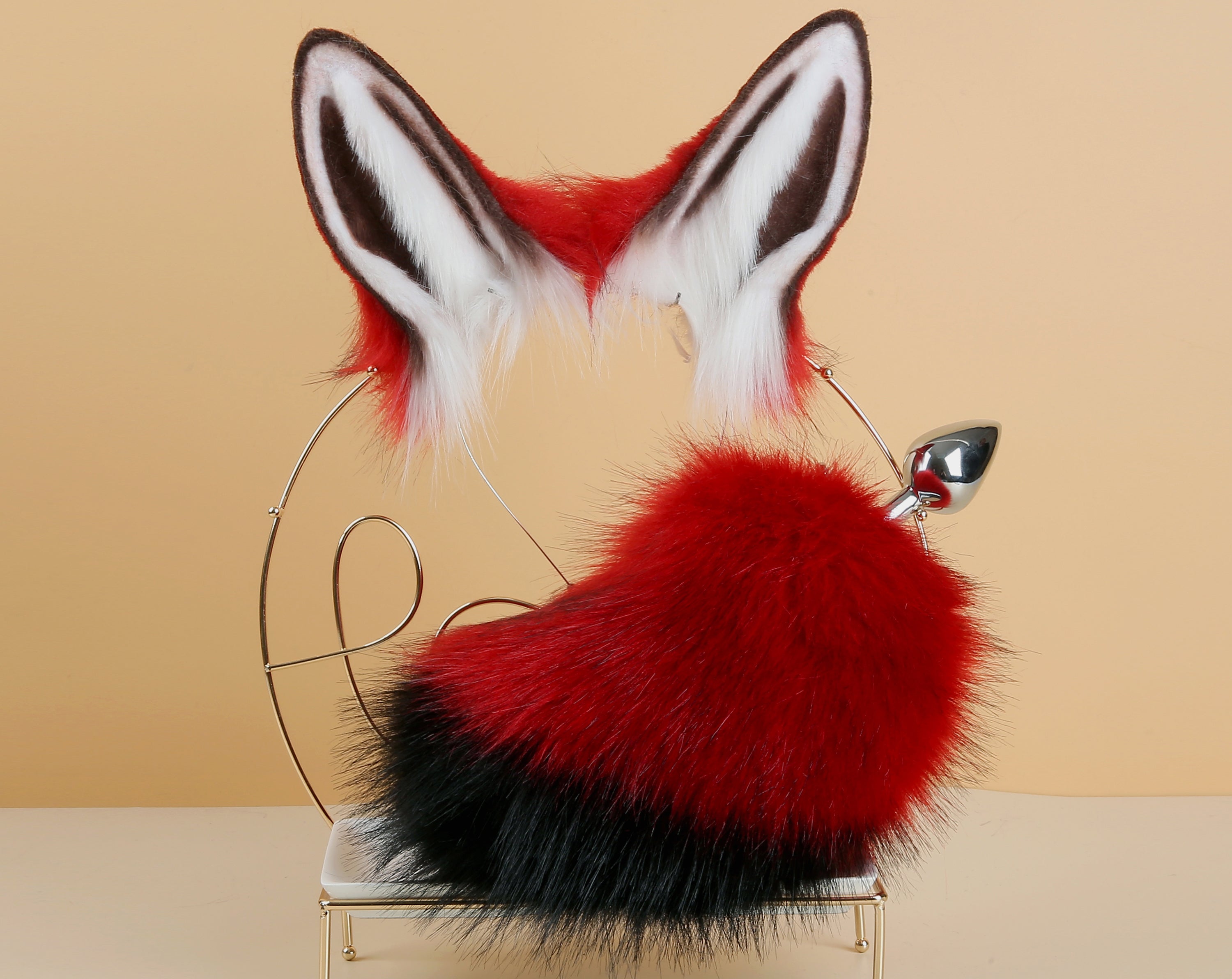 red black bunny tail plug and ear rabbit tail butt plug and ear anime cosplay rabbit kemonomimi bunny therian