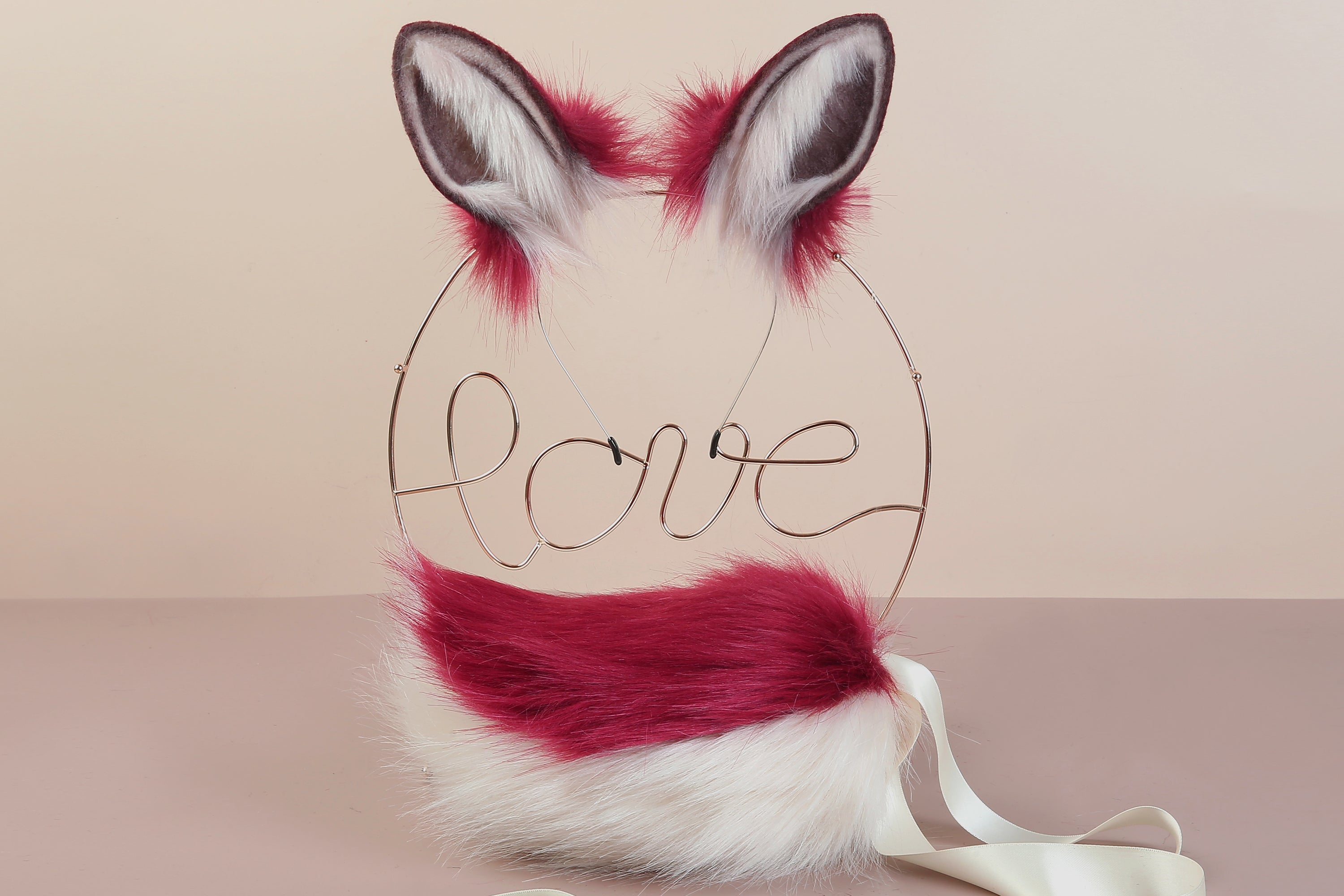rose red bunny ear and tail plug rabbit tail butt plug and ear anime cosplay bunny kemonomimi rabbit therian