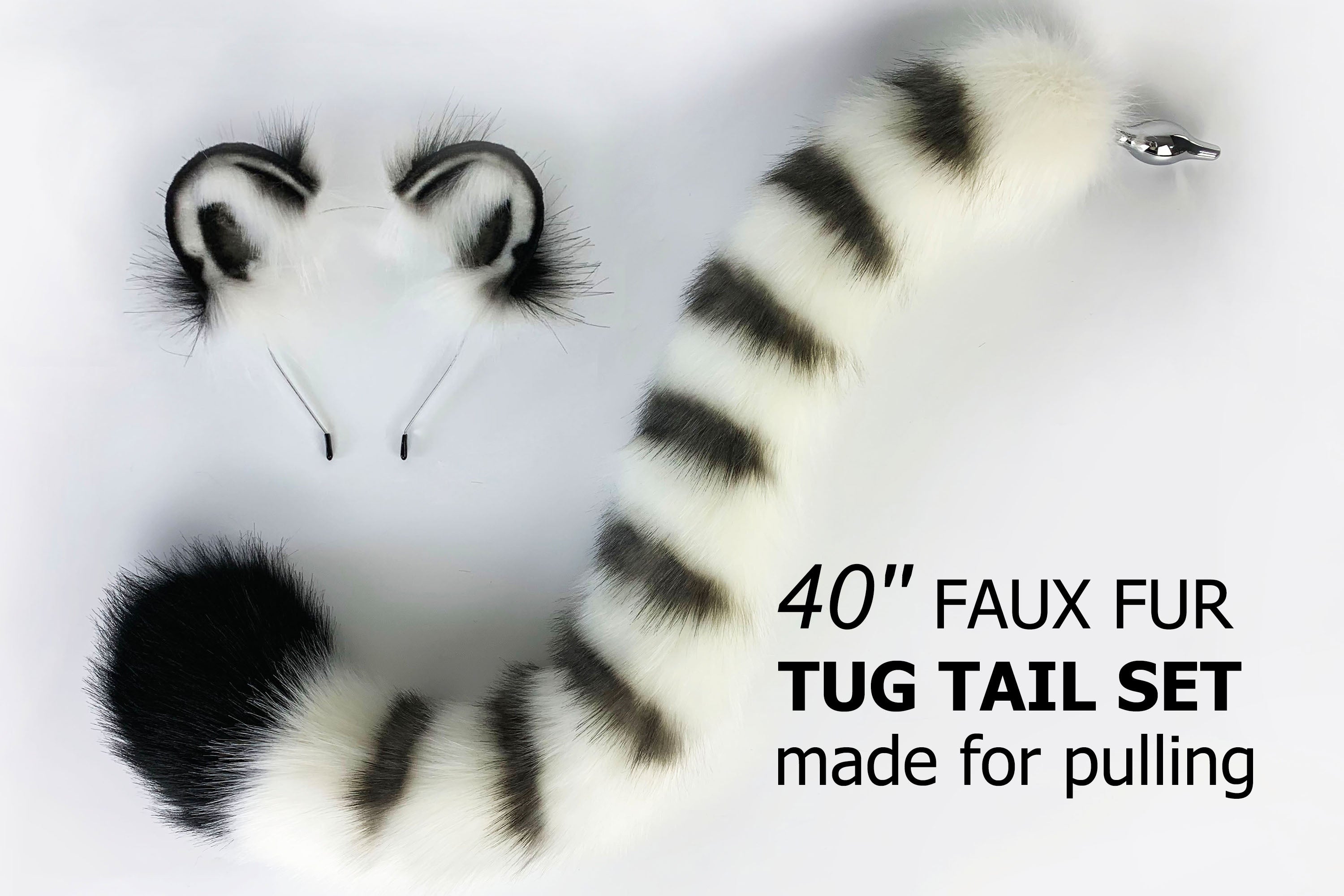 white tiger ear and tail plug set tug tail plug and ear set anime cosplay ear and tail set petplay set anal tail Valentine Day gift mature