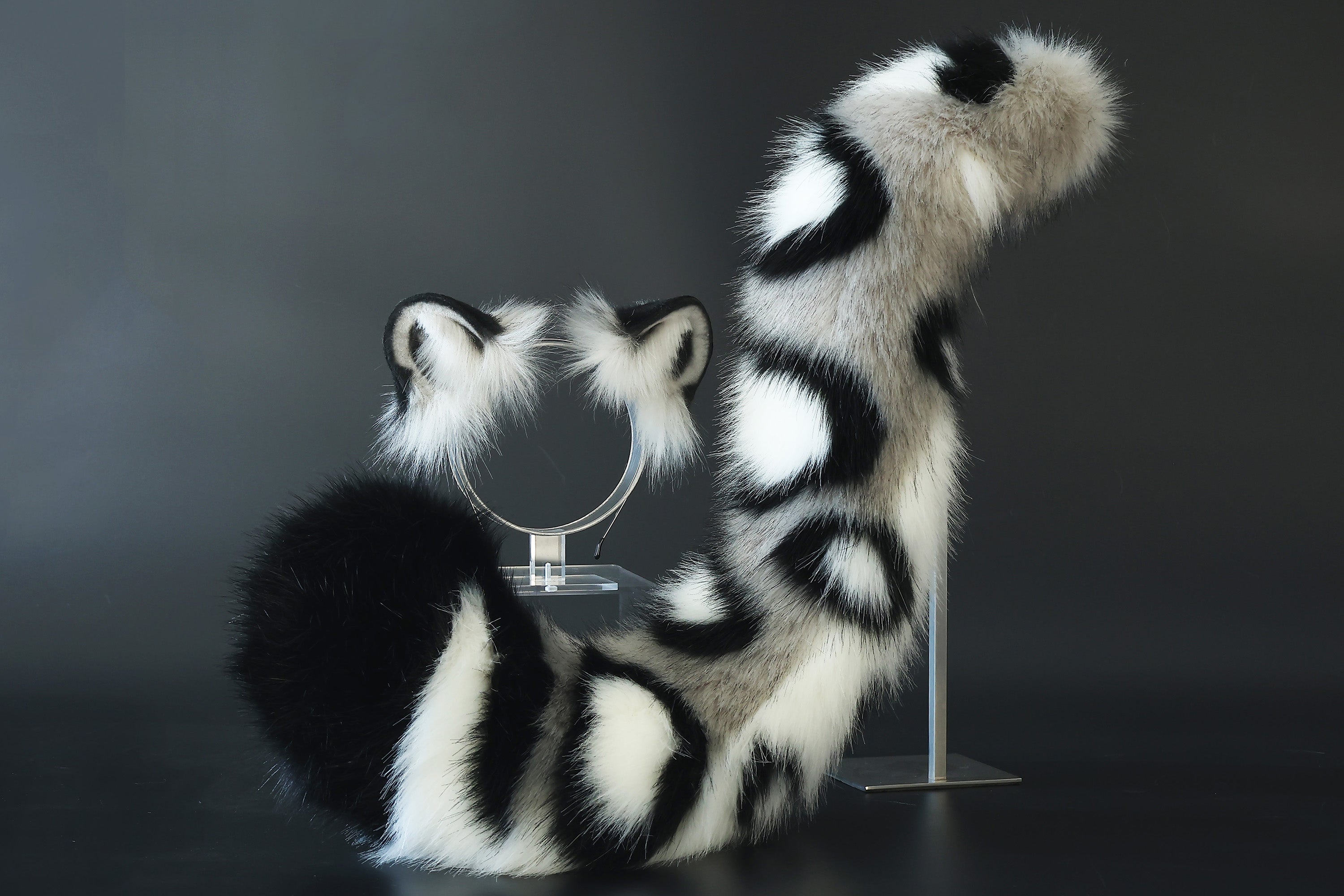 Realistic faux fur gray snow leopard ear and tail set anime cosplay leopard tail and ear petplay halloween animal role playing kemonomimi