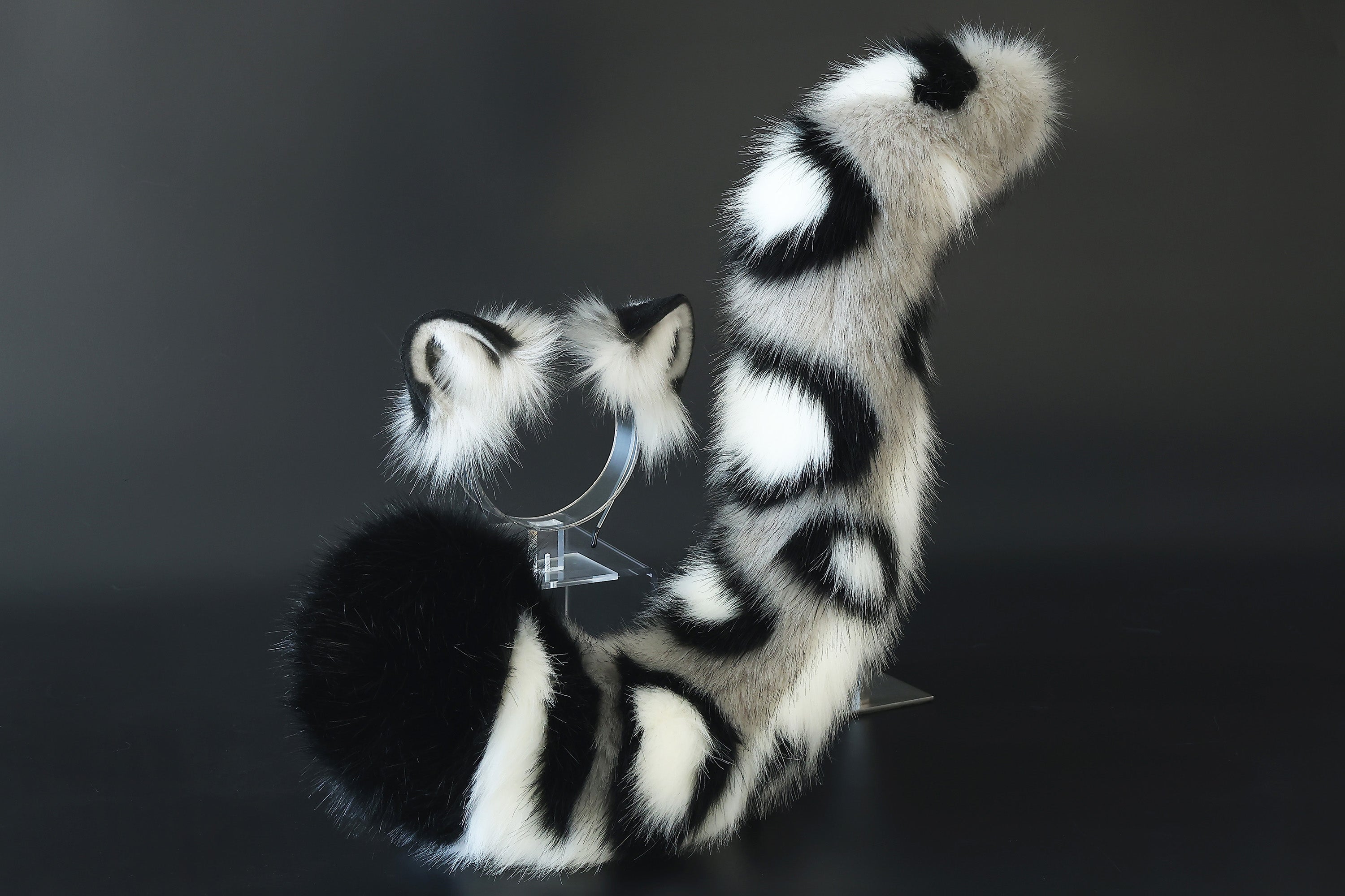 Realistic faux fur gray snow leopard ear and tail set anime cosplay leopard tail and ear petplay halloween animal role playing kemonomimi