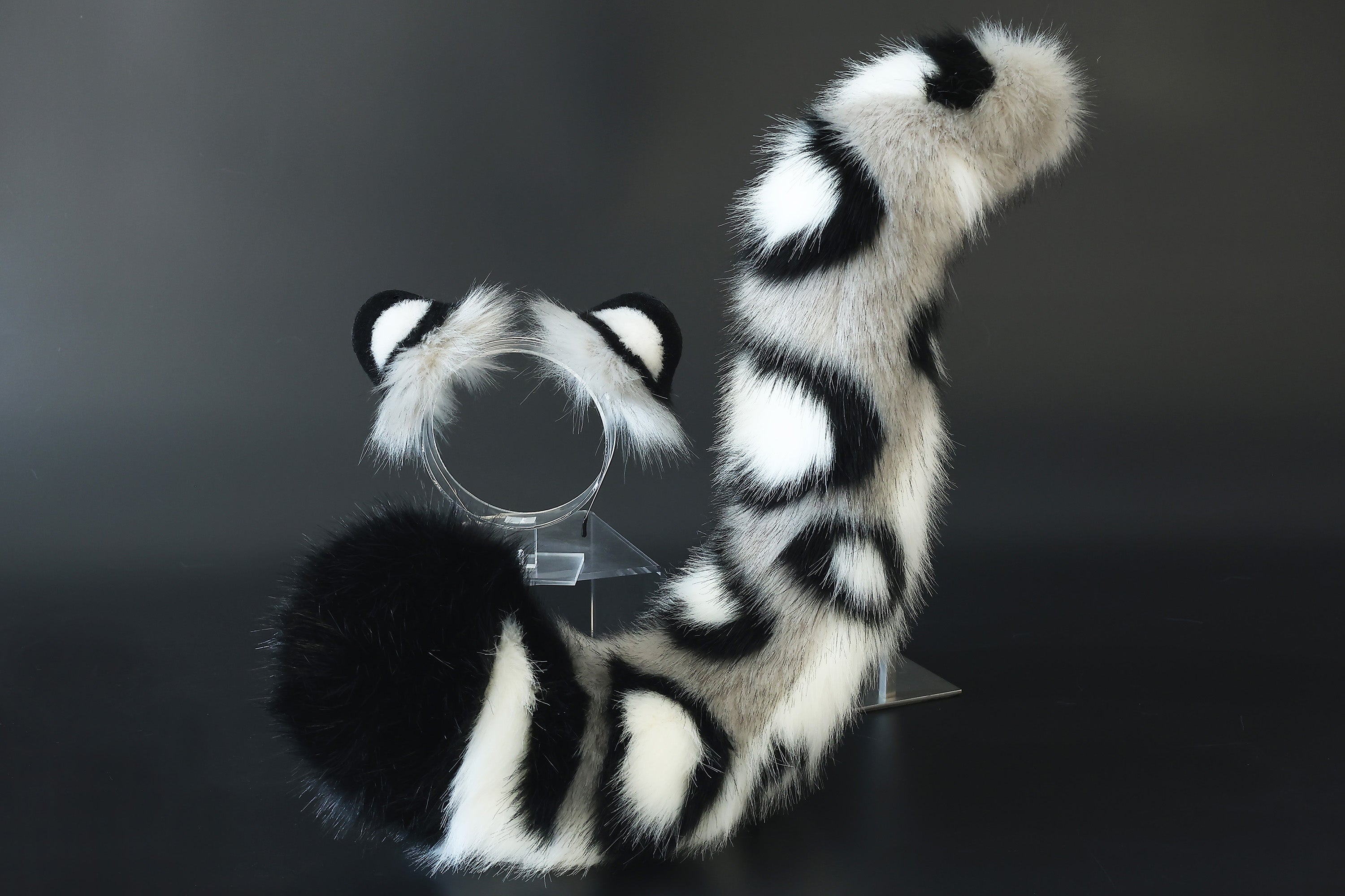 Realistic faux fur gray snow leopard ear and tail set anime cosplay leopard tail and ear petplay halloween animal role playing kemonomimi