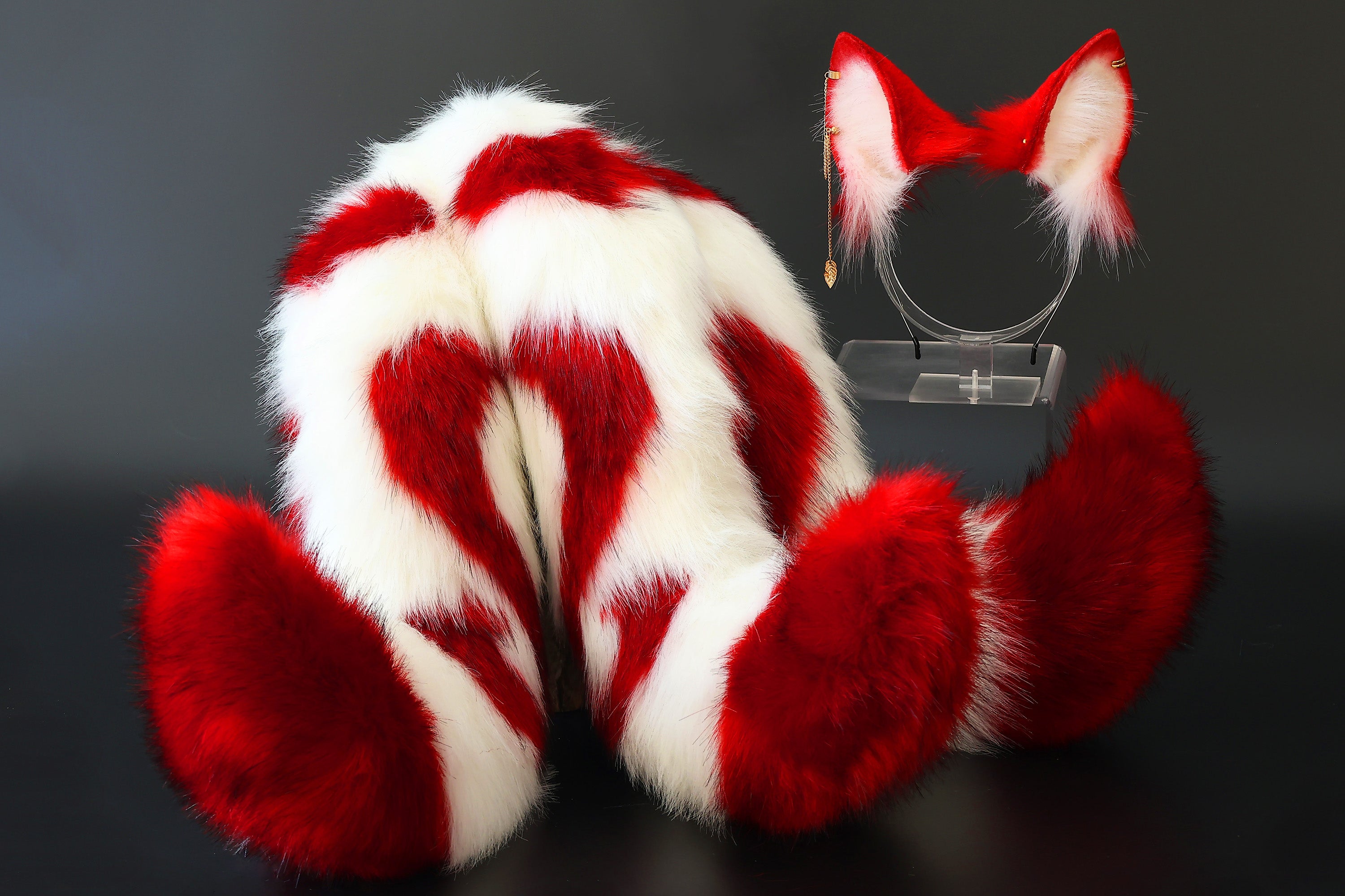 3 tailed kitsune tail and ear faux fur white red 3 fox tails and ears kitten ear and tail butt plug wolf ear and tail anime cosplay role play