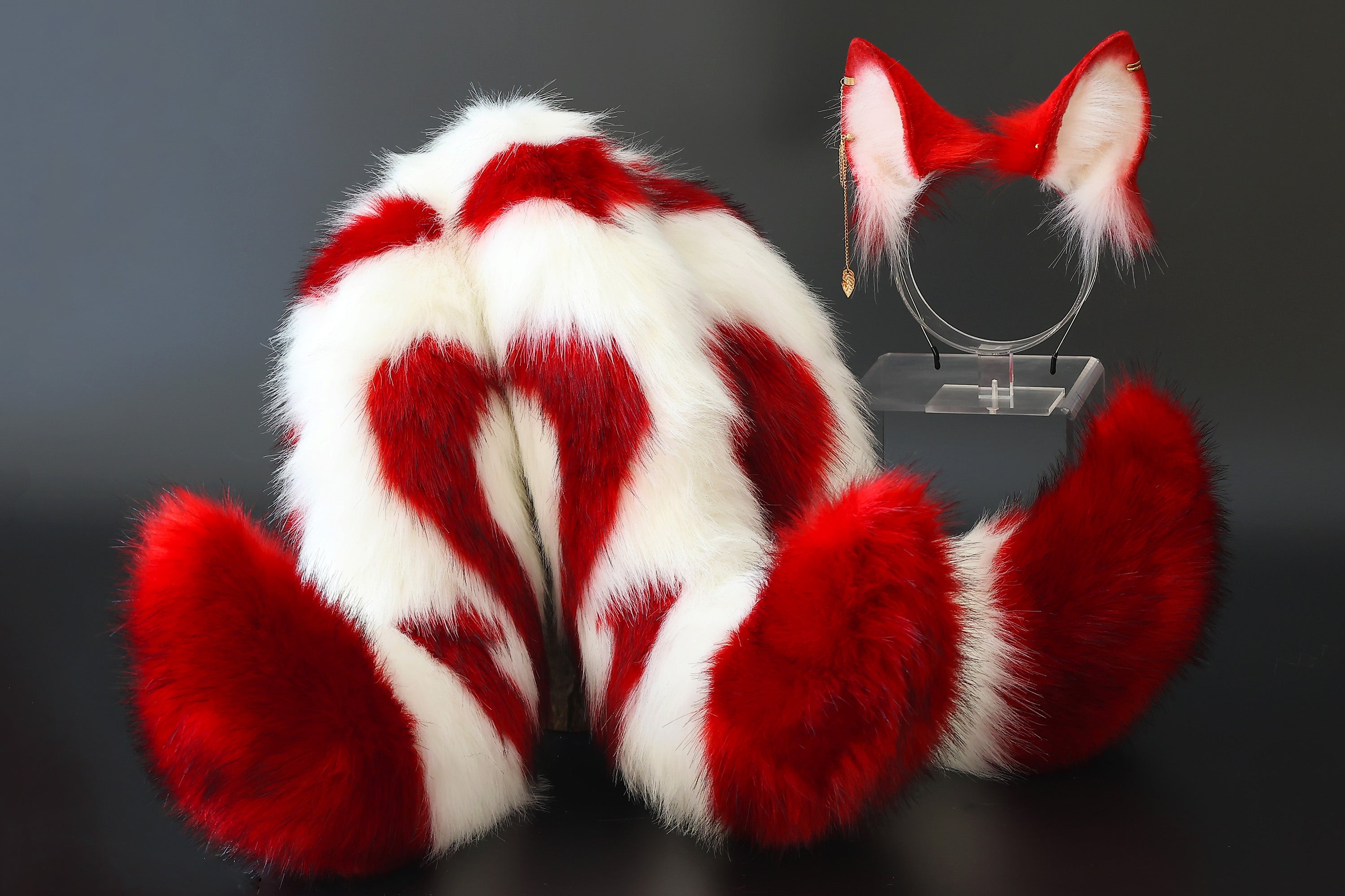 3 tailed kitsune tail and ear faux fur white red 3 fox tails and ears kitten ear and tail butt plug wolf ear and tail anime cosplay role play