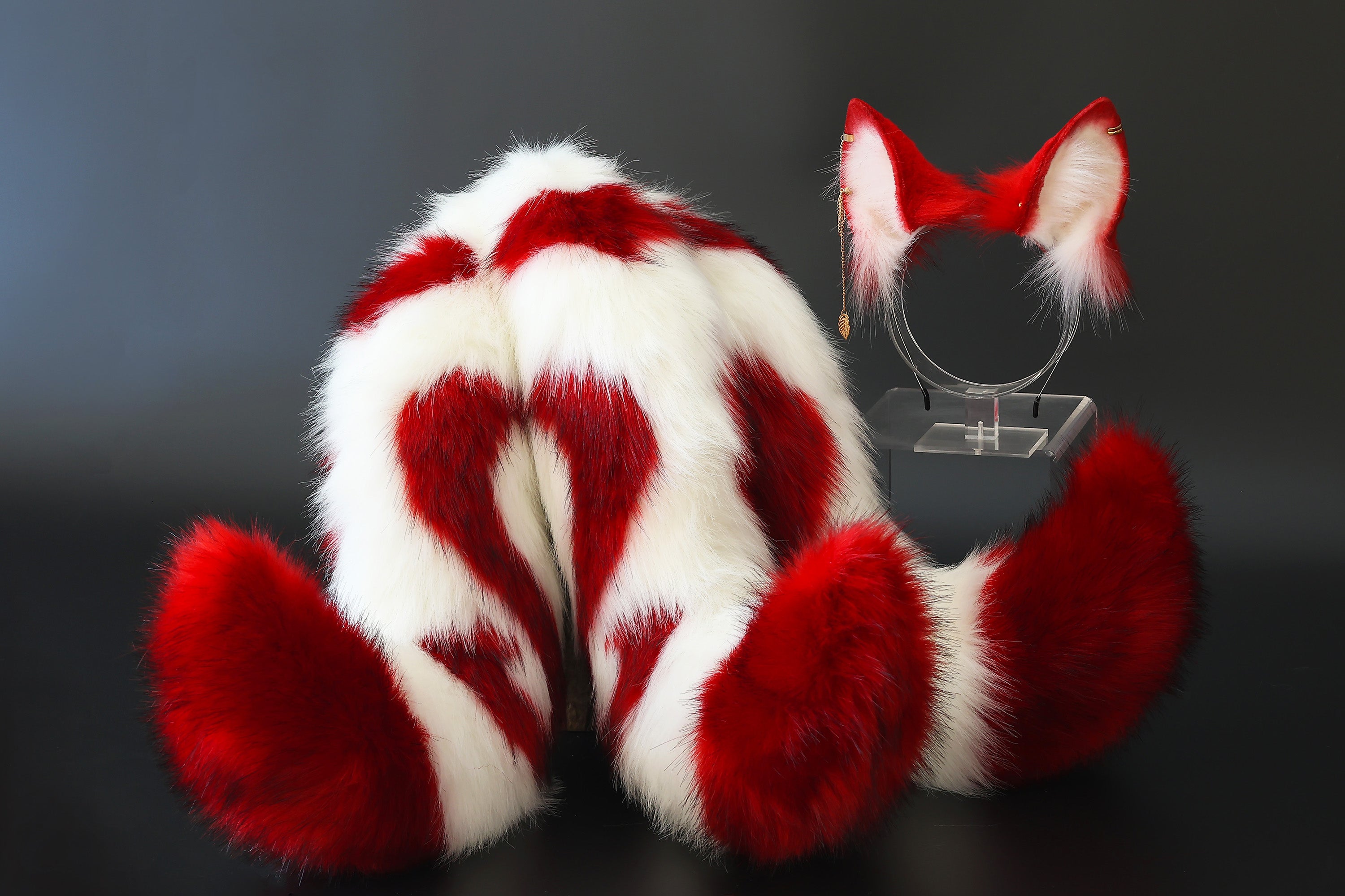 3 tailed kitsune tail and ear faux fur white red 3 fox tails and ears kitten ear and tail butt plug wolf ear and tail anime cosplay role play