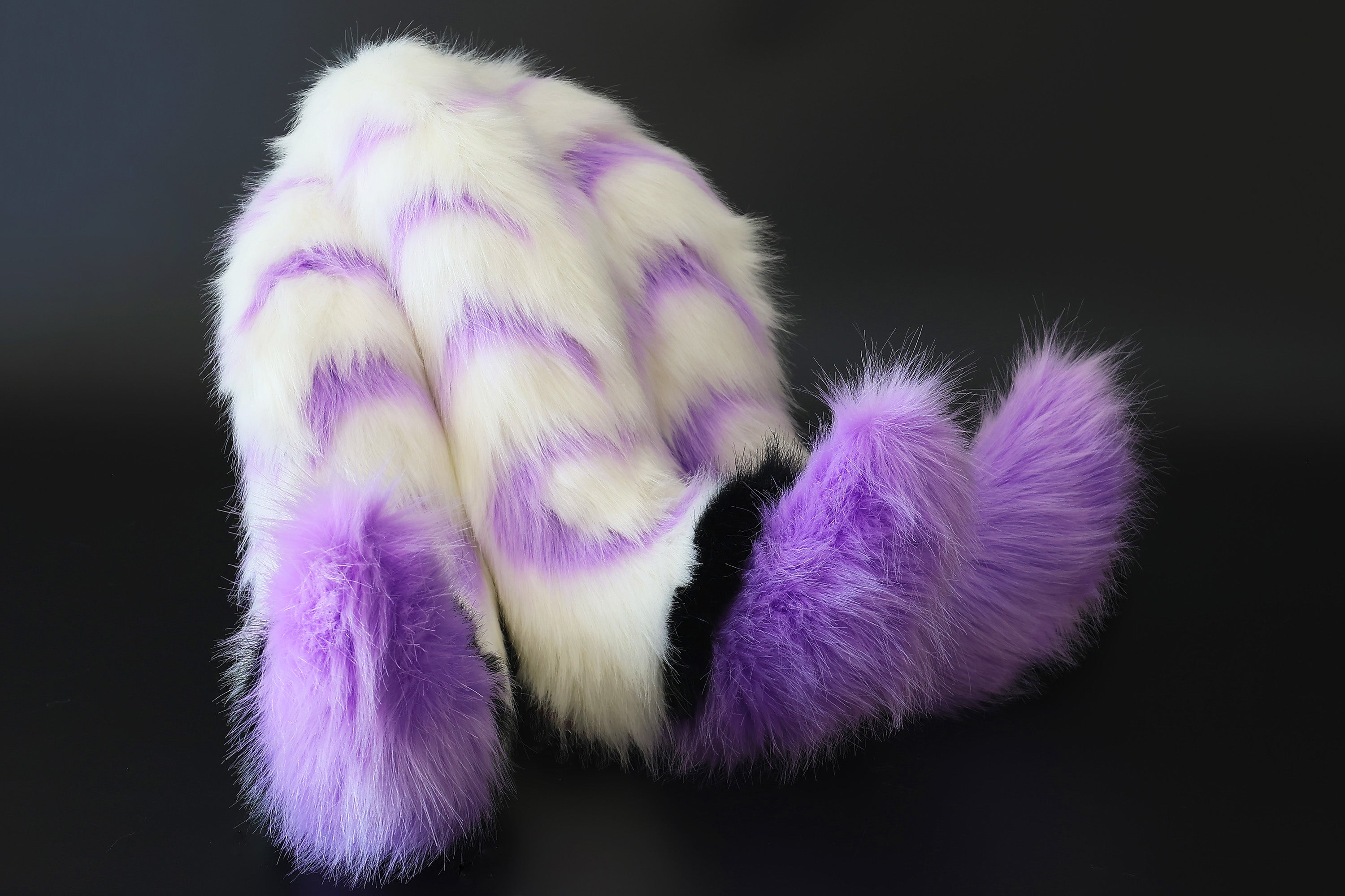 Faux fur 3 tailed kitsune tail and ear purple white 3 fox tails and ears kitten ear and tail set wolf ear and tail anime cosplay role play