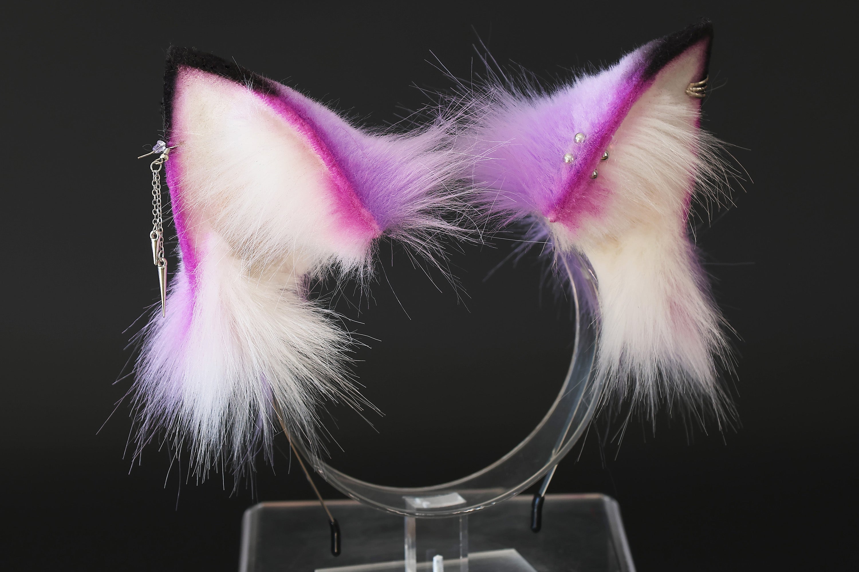 Stitching faux fur purple white fox ear and tail butt plug curved wolf tail and ear cat tail and ear kitten ears and tail set anime cosplay role play