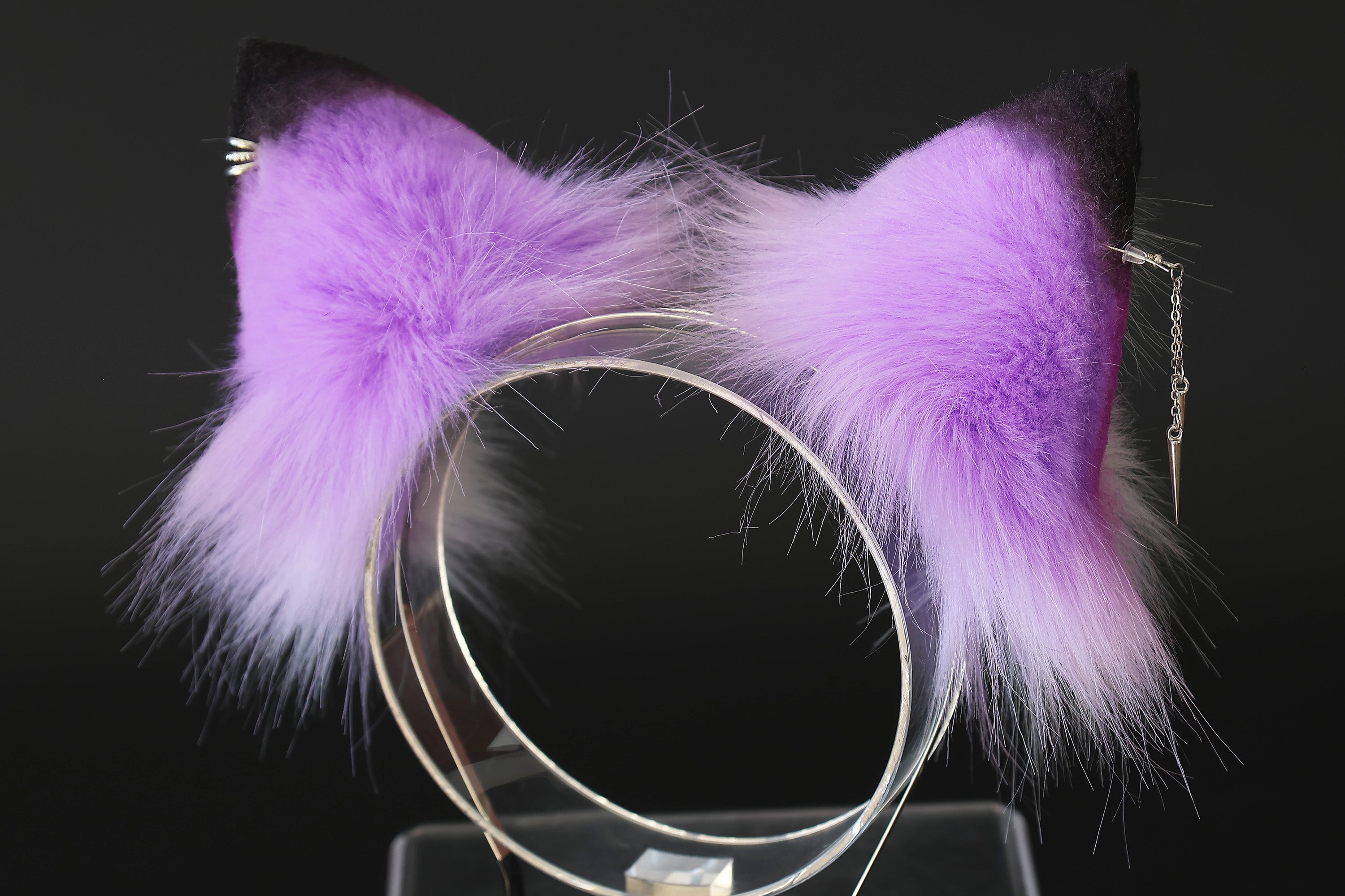 Faux fur 3 tailed kitsune tail and ear purple white 3 fox tails and ears kitten ear and tail set wolf ear and tail anime cosplay role play