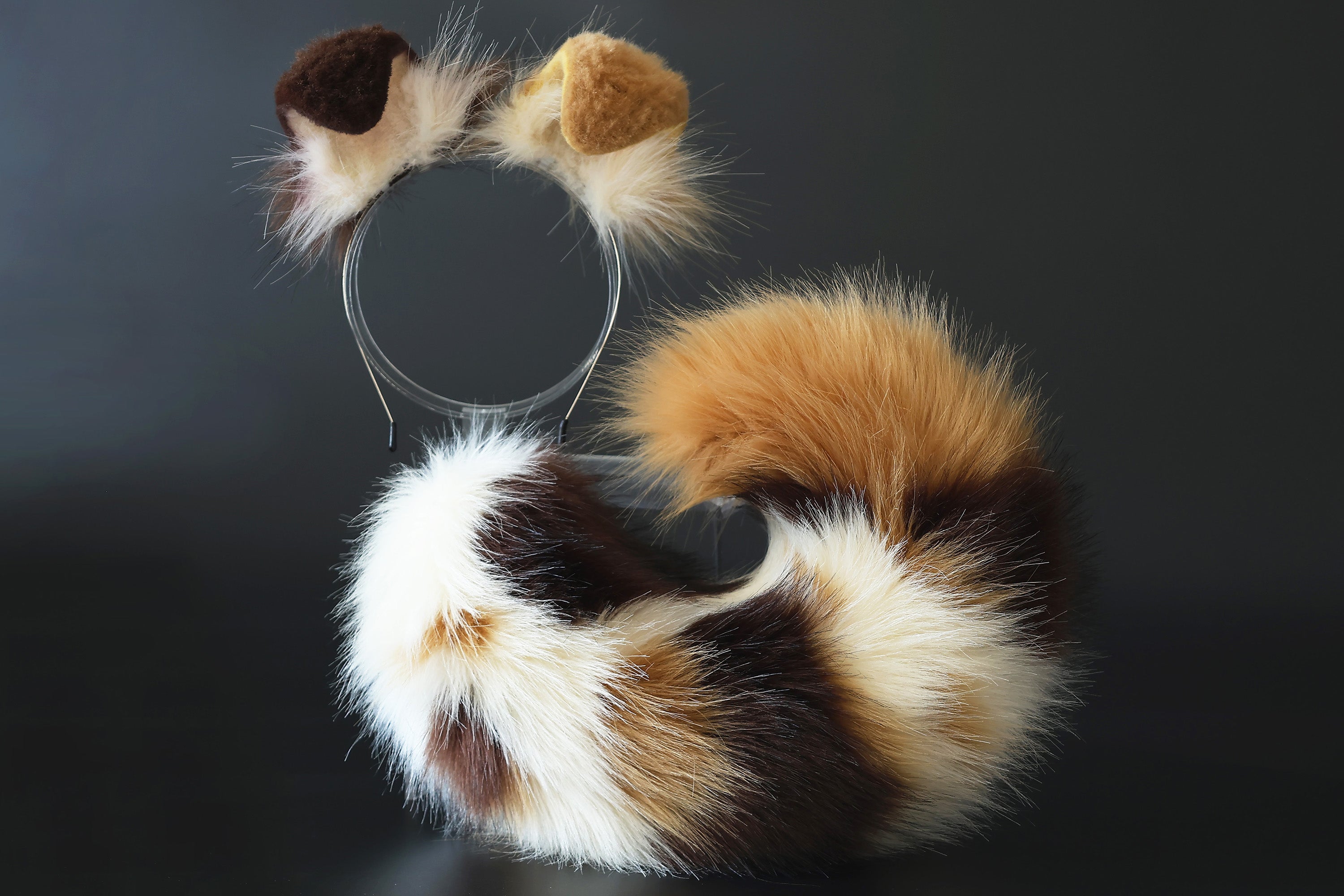 Calico faux fur shepherd dog tail and ear Splicing Shiba Inu dog ear and tail anime cosplay therian puppy ear tail butt plug dog girl kemonomimi puppy furry