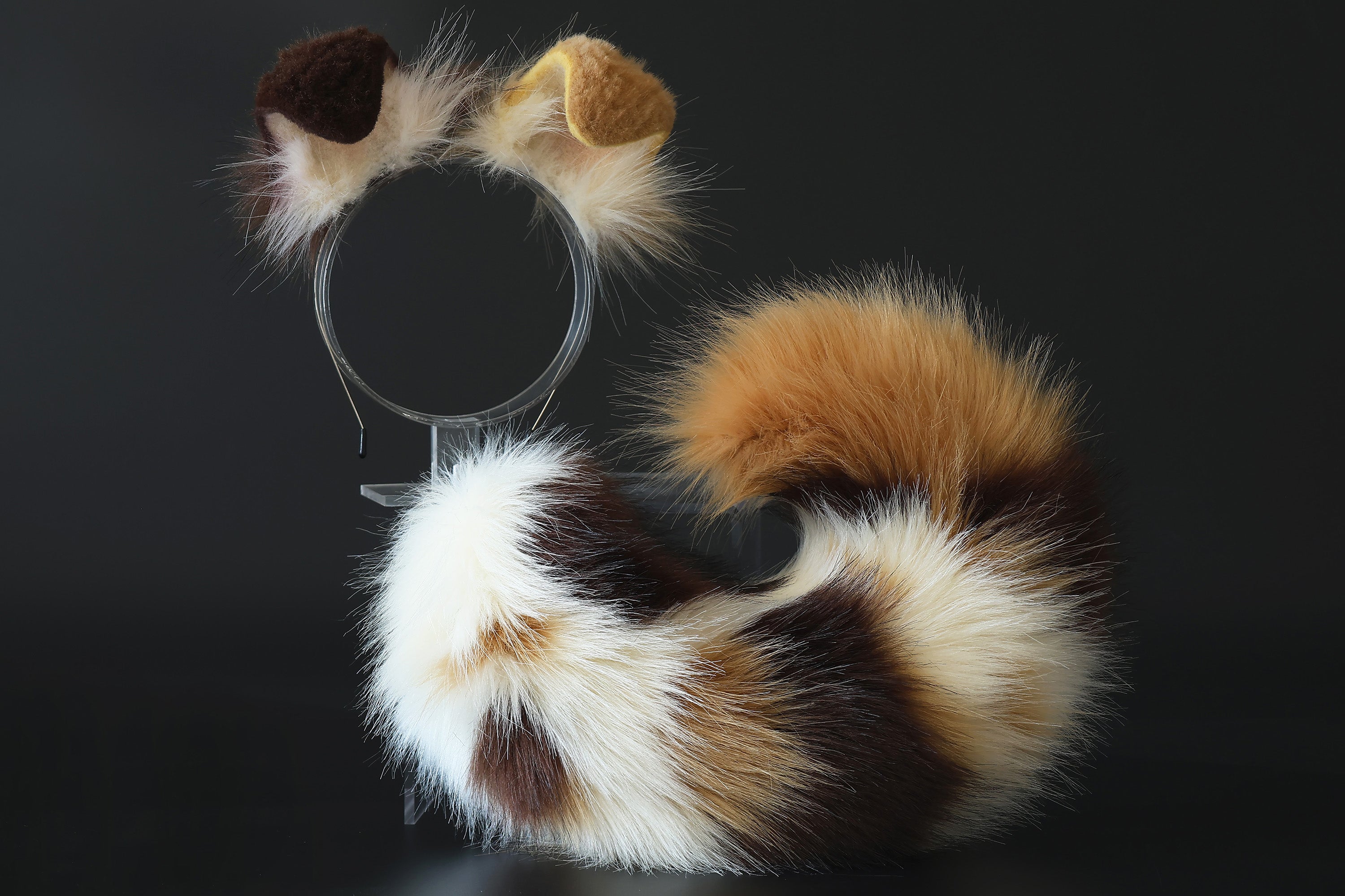 Calico faux fur shepherd dog tail and ear Splicing Shiba Inu dog ear and tail anime cosplay therian puppy ear tail butt plug dog girl kemonomimi puppy furry