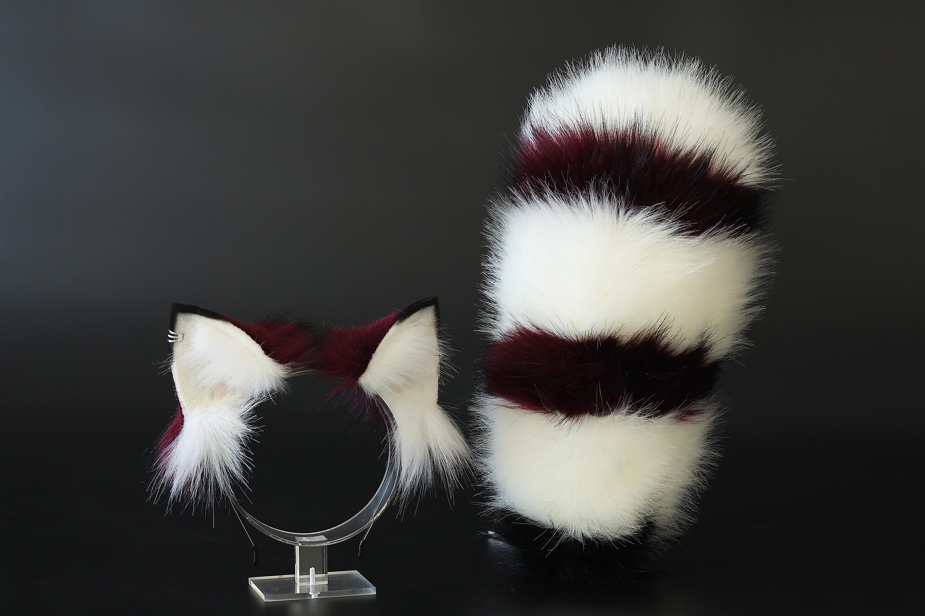 Faux fur handmade raccoon ears and tail kemonomimi red panda ear and tail butt plug anime cosplay cute bear panda ear and tail therian halloween gift