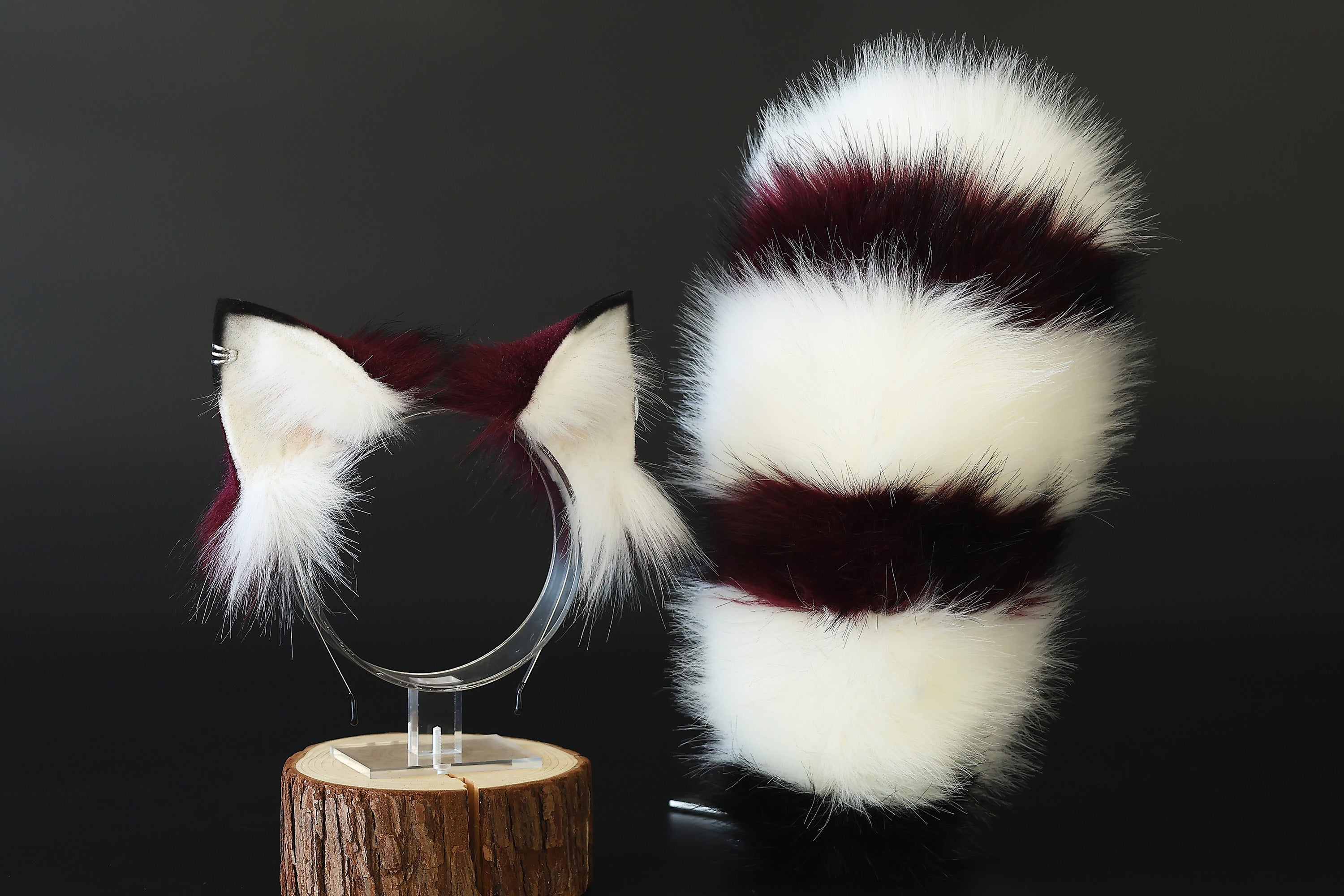 Faux fur handmade raccoon ears and tail kemonomimi red panda ear and tail butt plug anime cosplay cute bear panda ear and tail therian halloween gift
