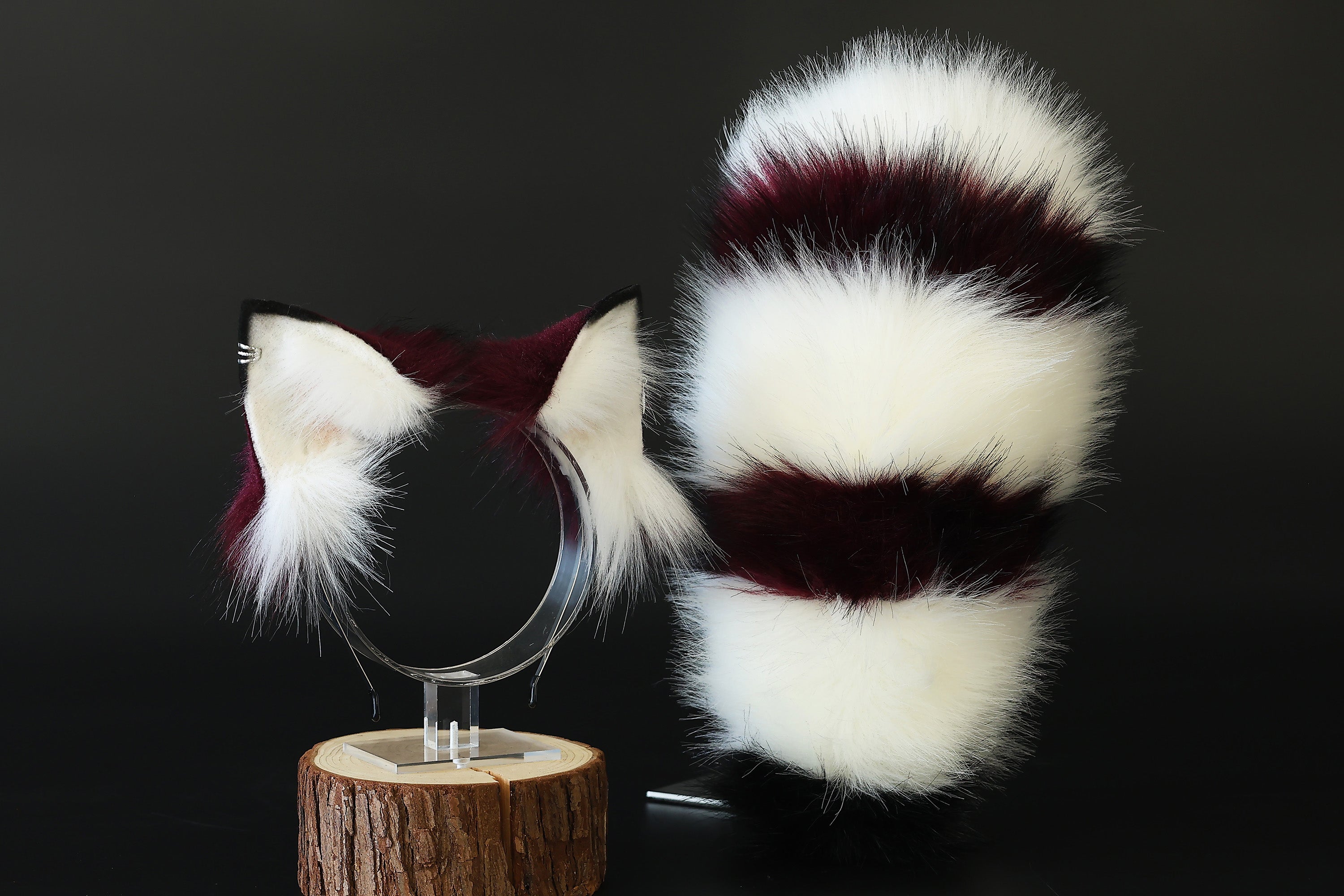 Faux fur handmade raccoon ears and tail kemonomimi red panda ear and tail butt plug anime cosplay cute bear panda ear and tail therian halloween gift