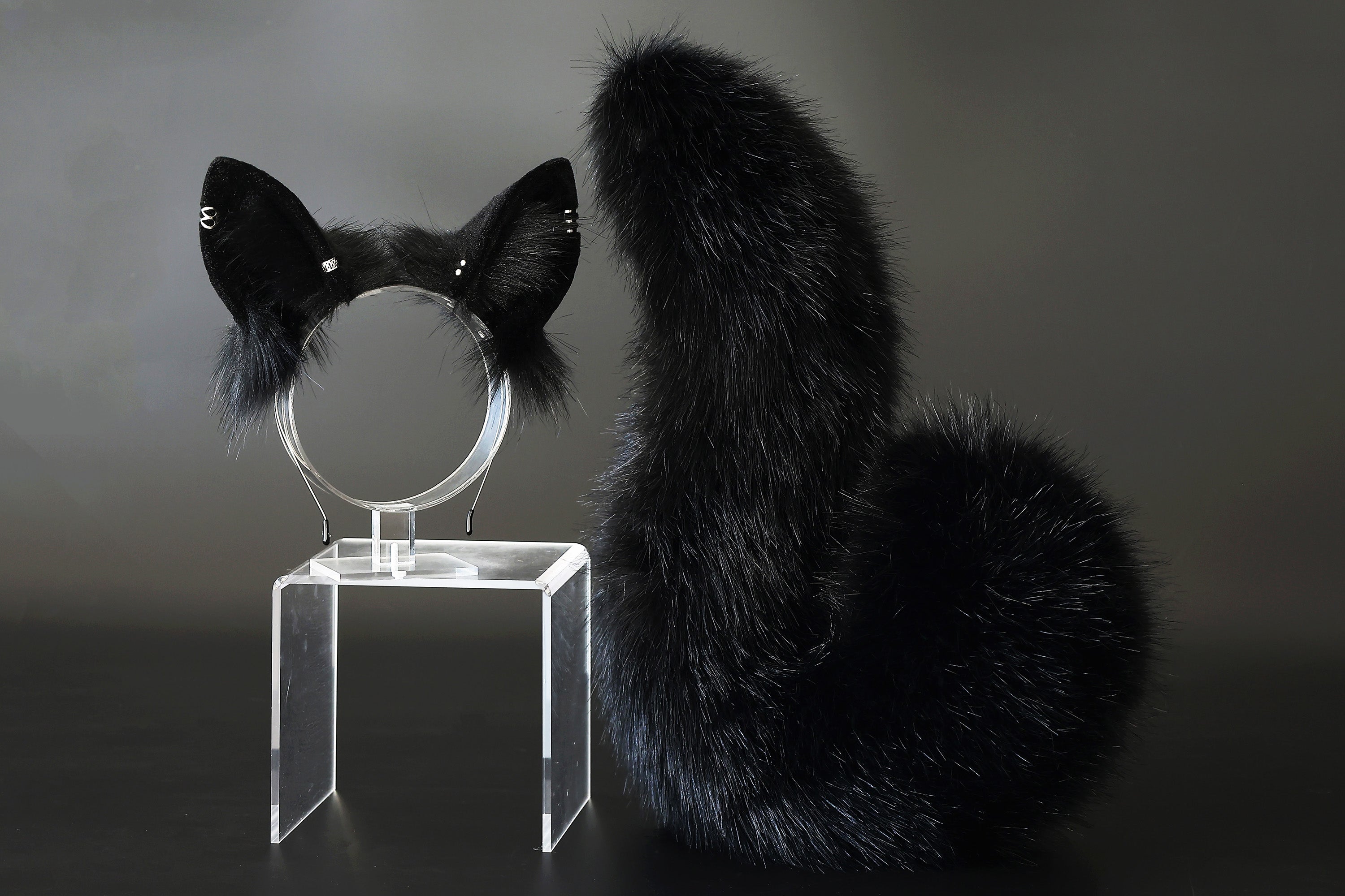 Black faux fur shepherd dog tail and ear set shiba Inu dog ear and tail plug curved puppy tail anime cosplay  puppy play halloween gift