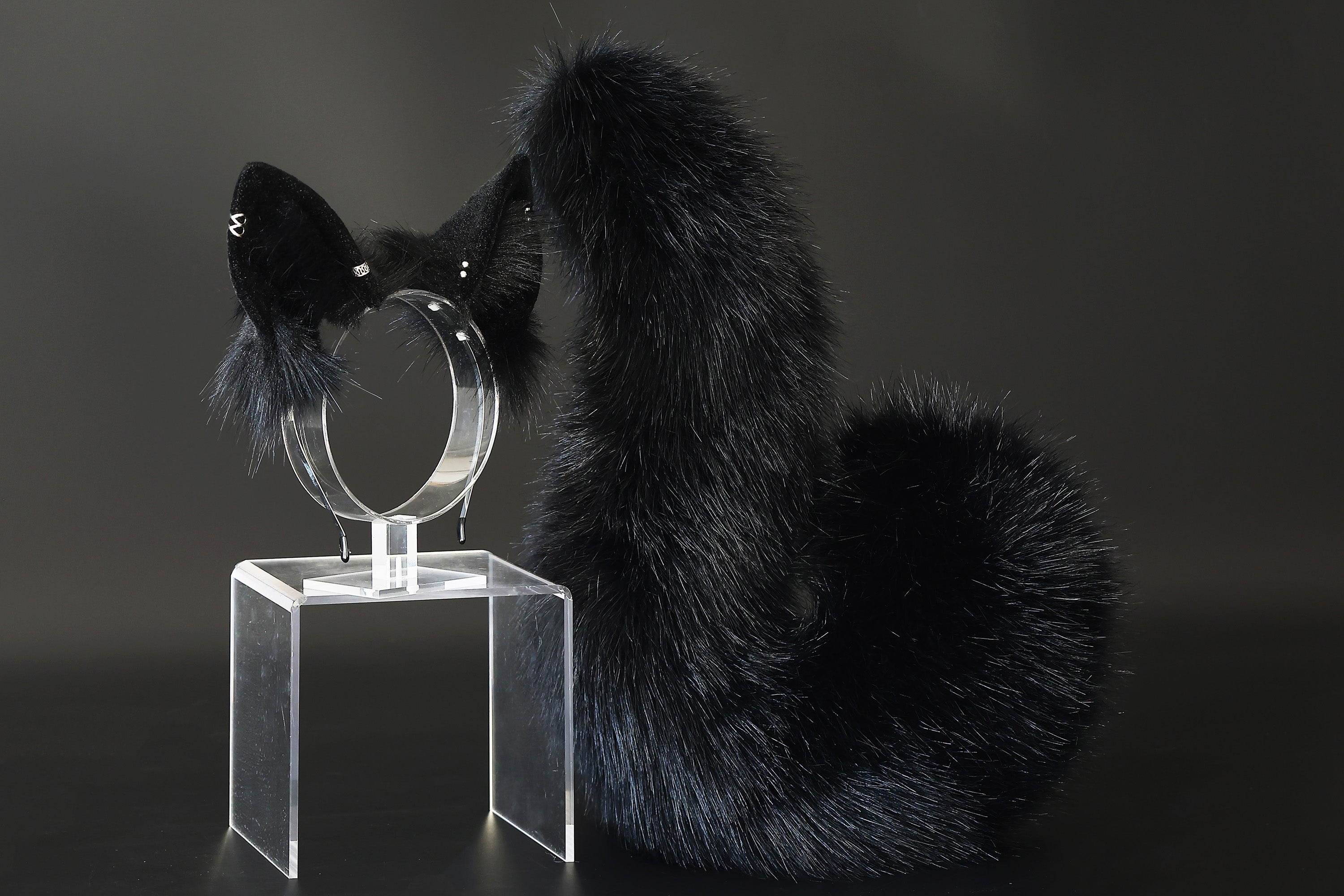 Black faux fur shepherd dog tail and ear set shiba Inu dog ear and tail plug curved puppy tail anime cosplay  puppy play halloween gift