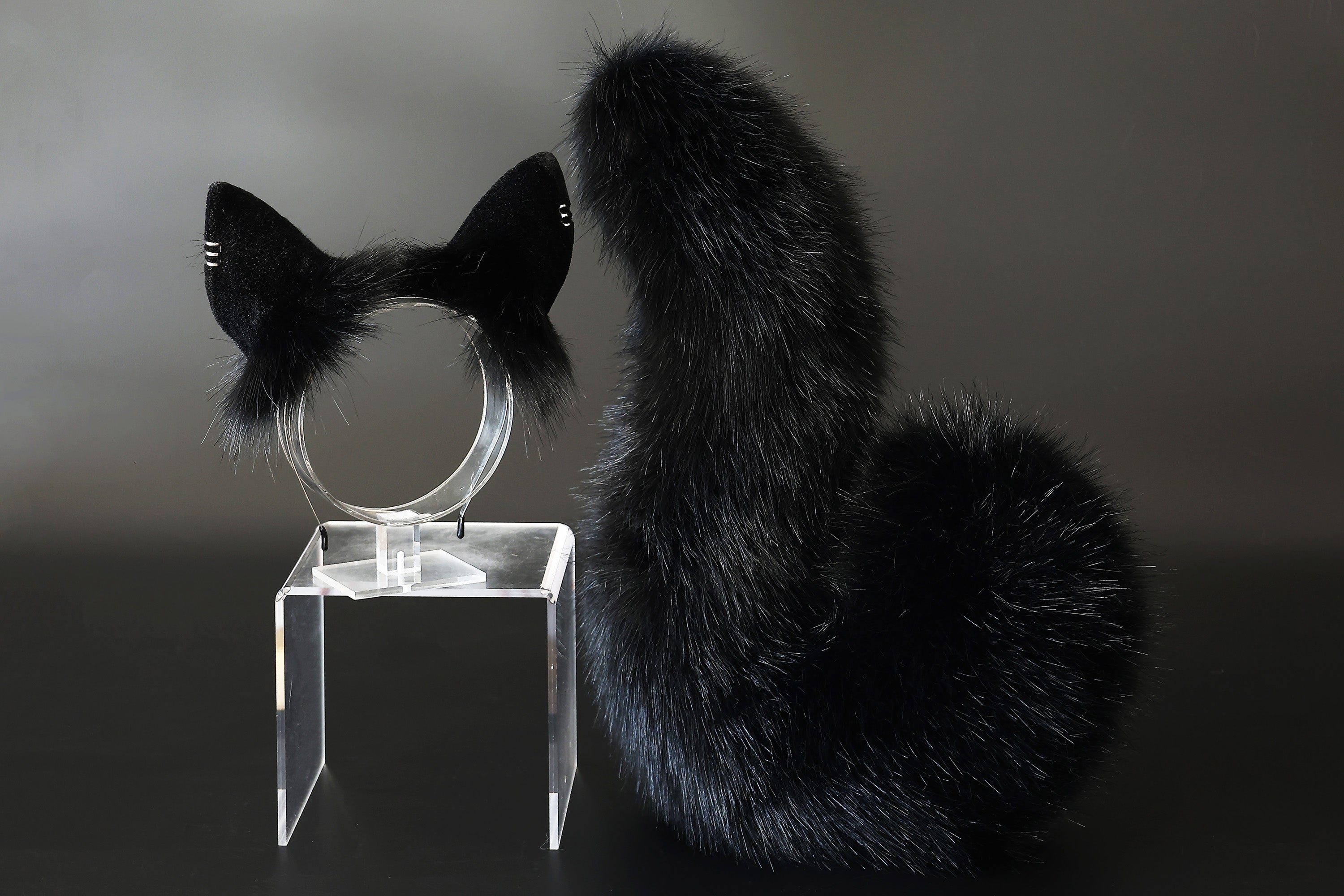 Black faux fur shepherd dog tail and ear set shiba Inu dog ear and tail plug curved puppy tail anime cosplay  puppy play halloween gift