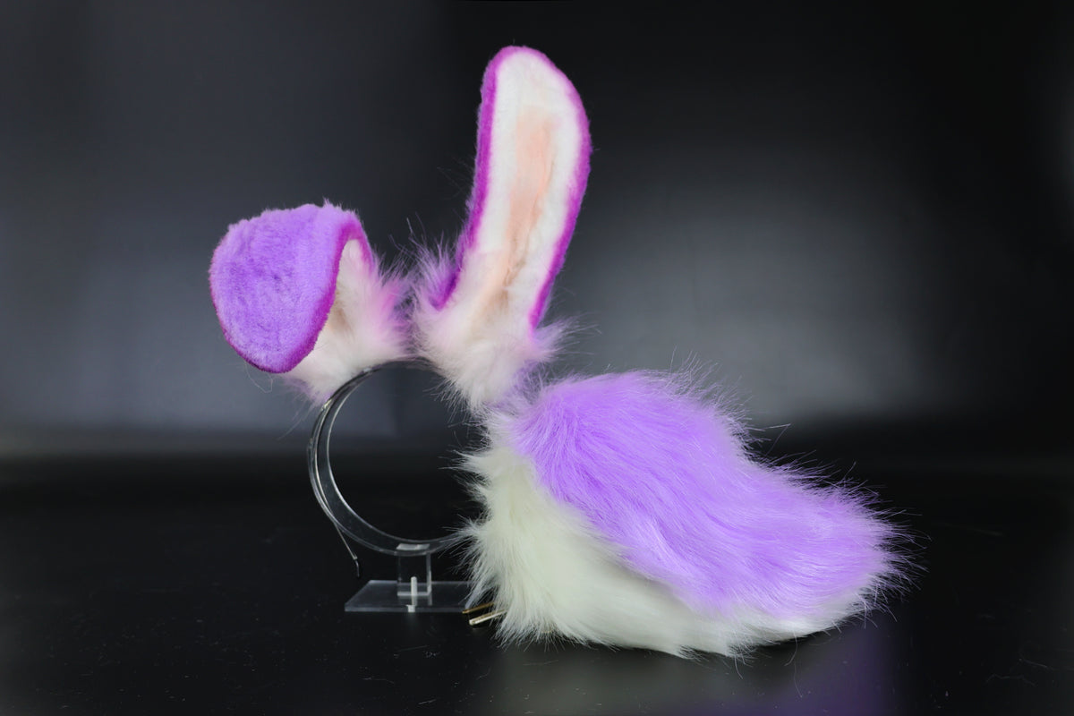 Purple faux fur bunny ear and tail bendable bunny ear cosplay rabbit e ...