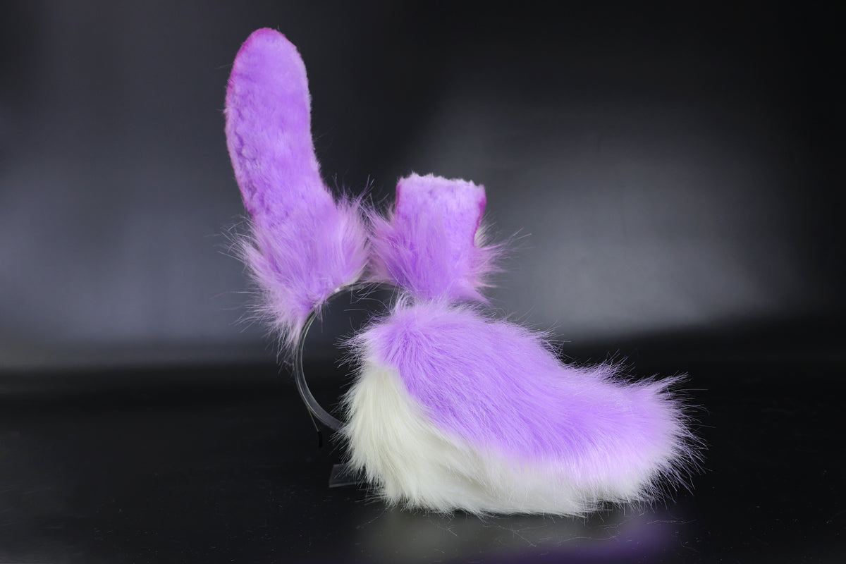 Purple faux fur bunny ear and tail bendable bunny ear cosplay rabbit e ...