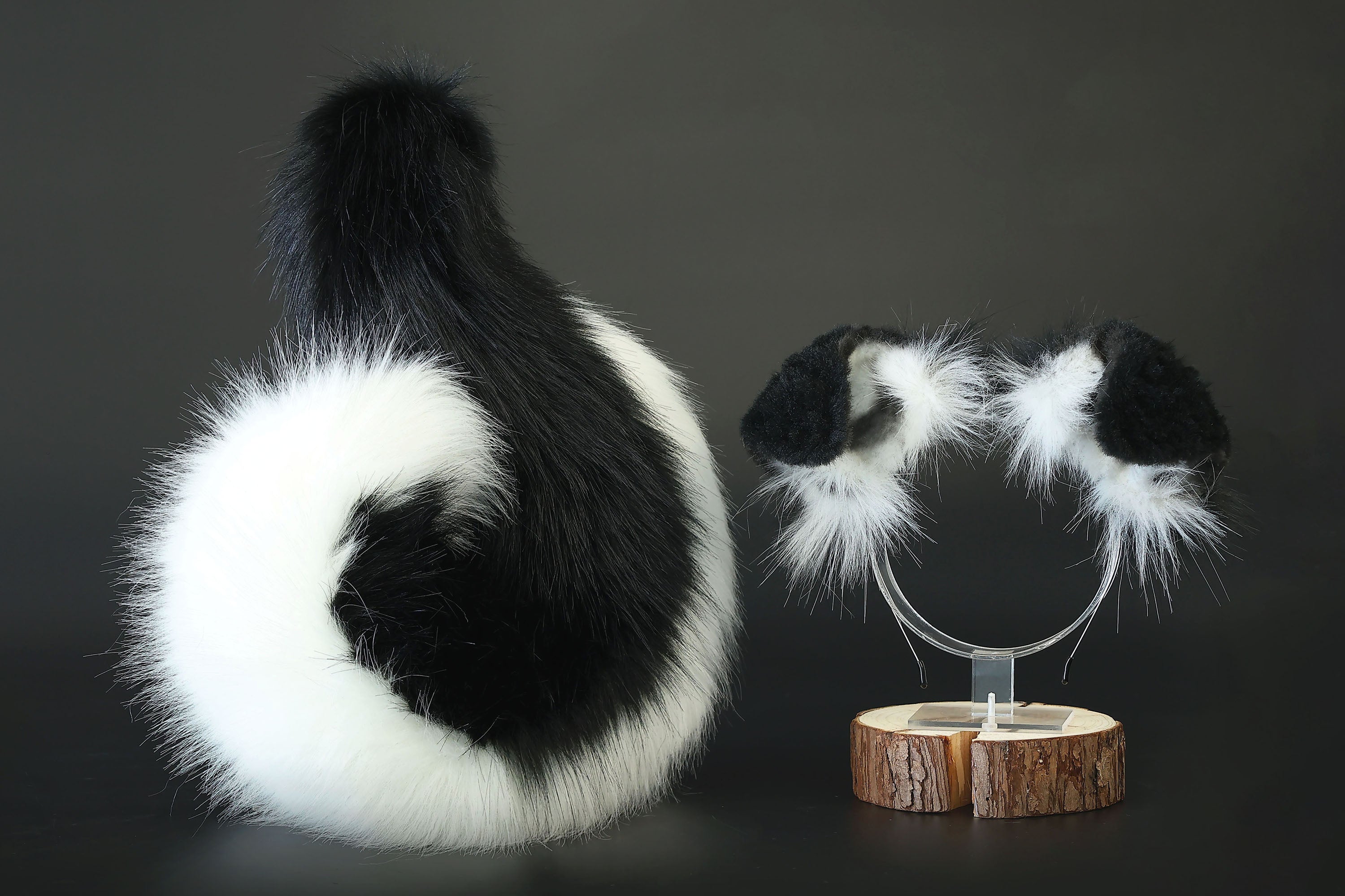 Black white puppy ear and tail plug set kemonomimi Shepherd dog ear and tail plug set Shiba Inu dog ear and tail butt plug set cosplay petplay puppy play