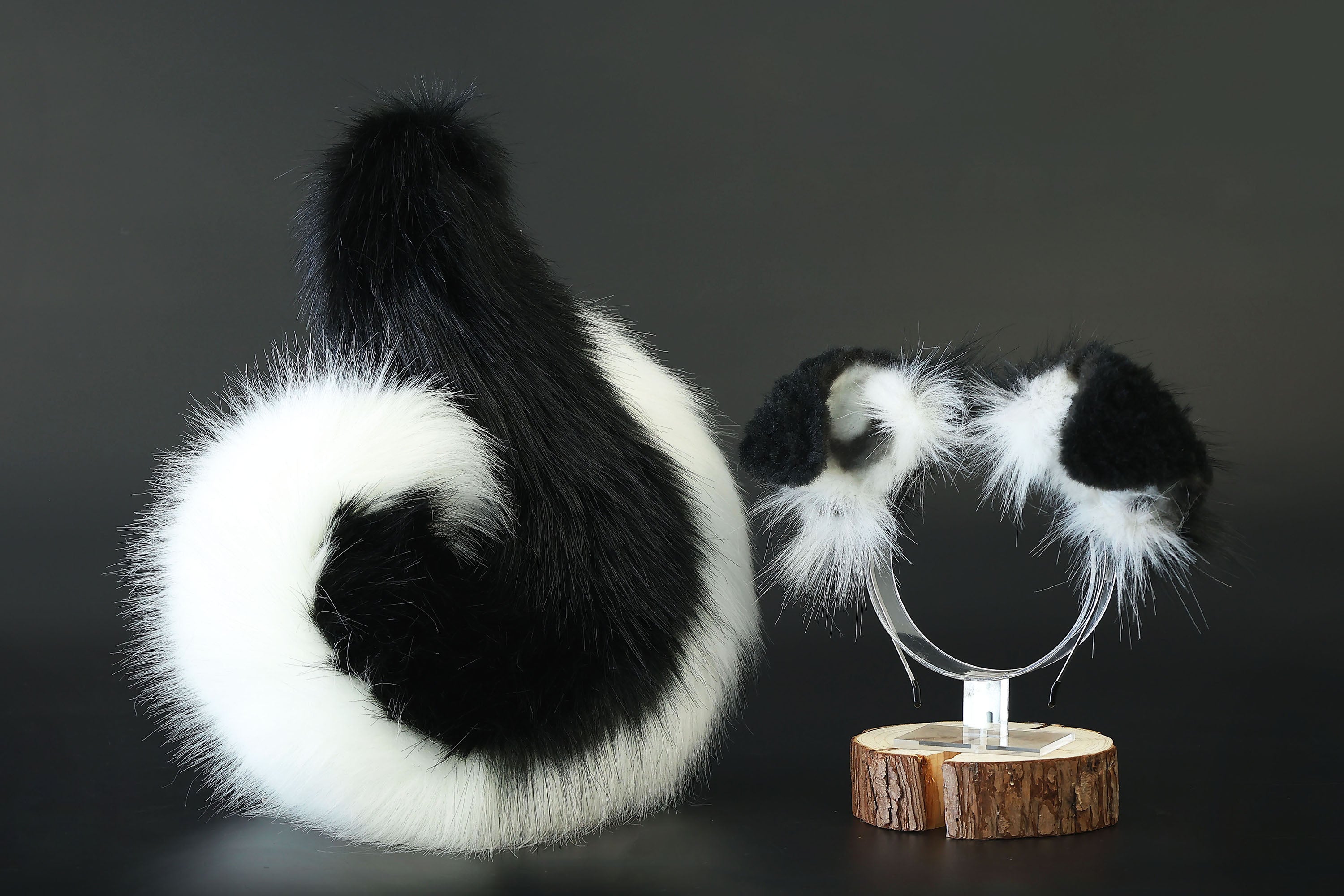Black white puppy ear and tail plug set kemonomimi Shepherd dog ear and tail plug set Shiba Inu dog ear and tail butt plug set cosplay petplay puppy play