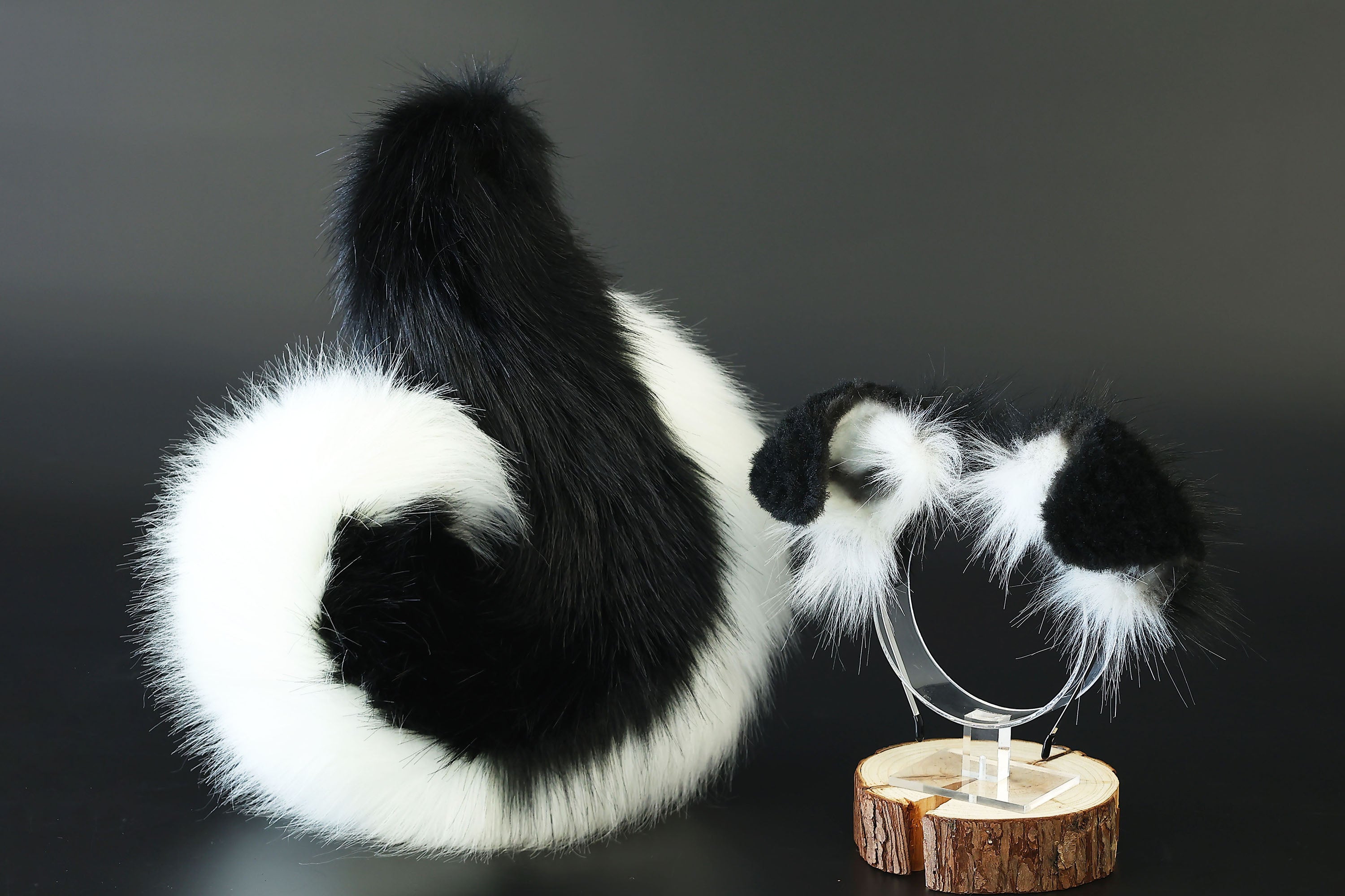 Black white puppy ear and tail plug set kemonomimi Shepherd dog ear and tail plug set Shiba Inu dog ear and tail butt plug set cosplay petplay puppy play