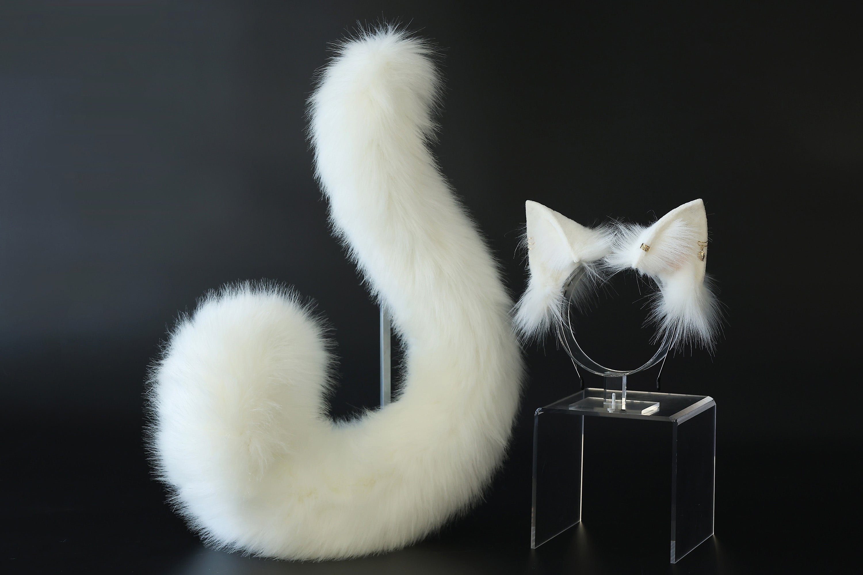 Realistic white faux fur cat ears and tail butt plug kitten ears and tail kittenplay anime cosplay petplay ear and tail kitten kemonomimi cat therian