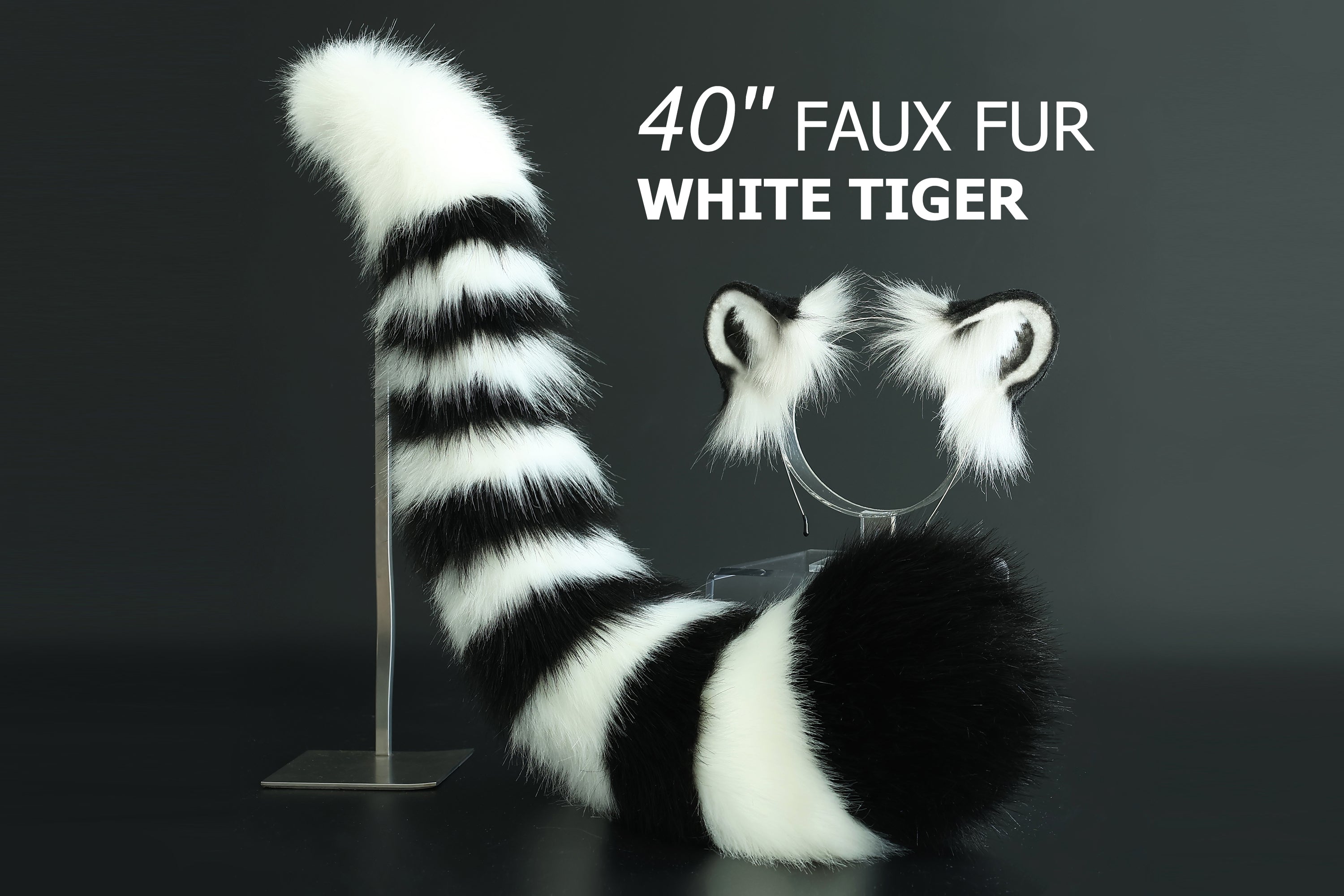 Realistic faux fur white tiger ear and tail set anime cosplay tiger kemonomimi