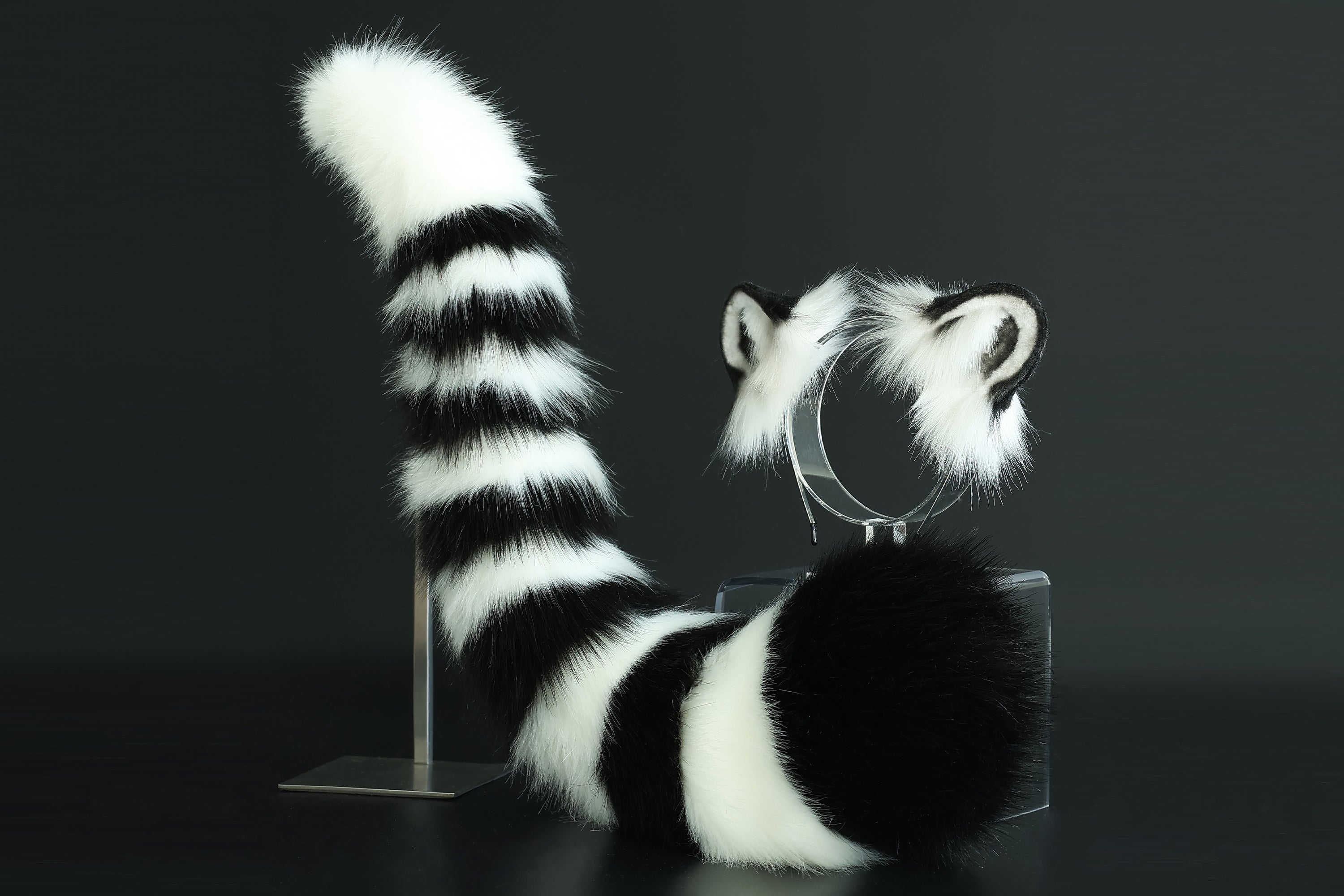 Realistic faux fur white tiger ear and tail set anime cosplay tiger kemonomimi