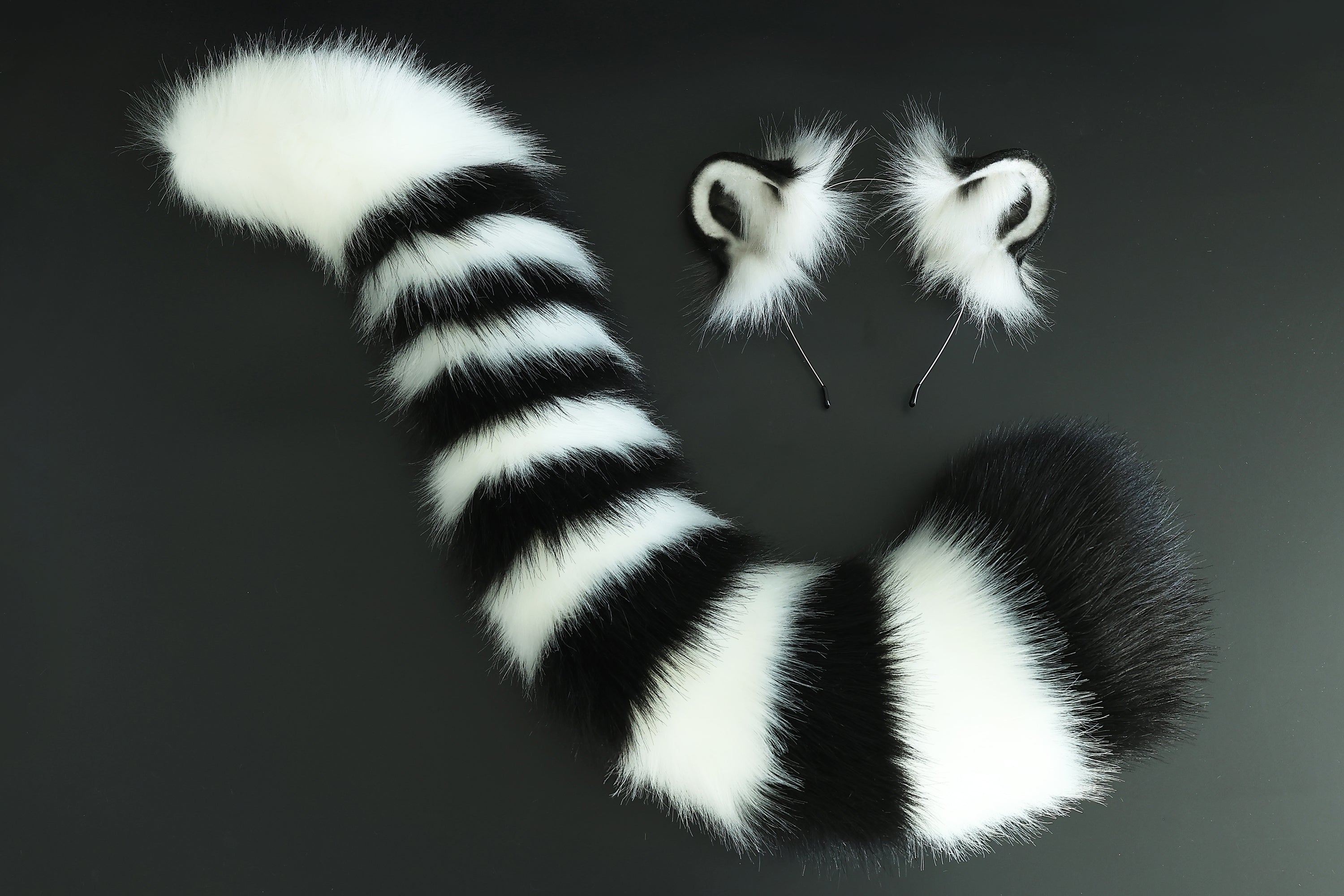 Realistic faux fur white tiger ear and tail set anime cosplay tiger kemonomimi