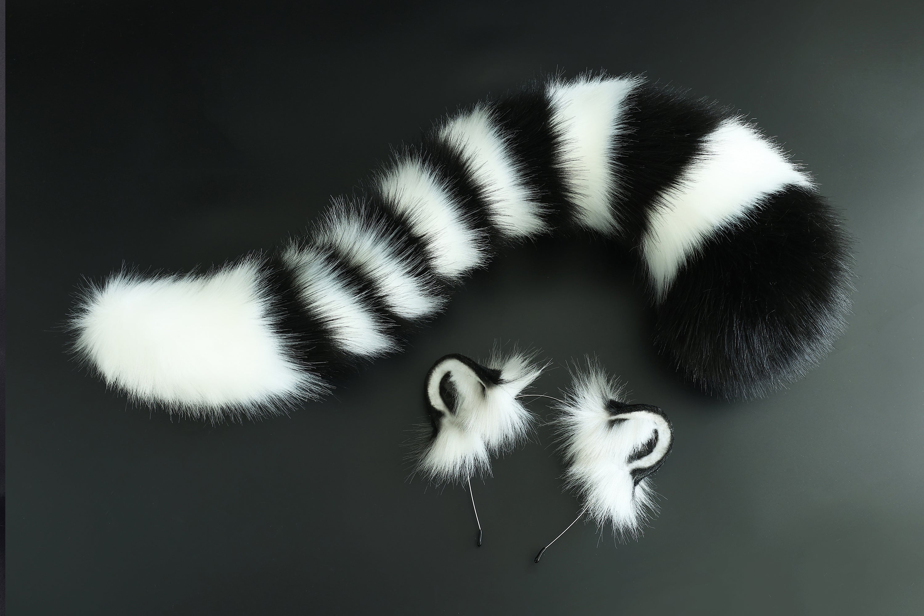 Realistic faux fur white tiger ear and tail set anime cosplay tiger kemonomimi