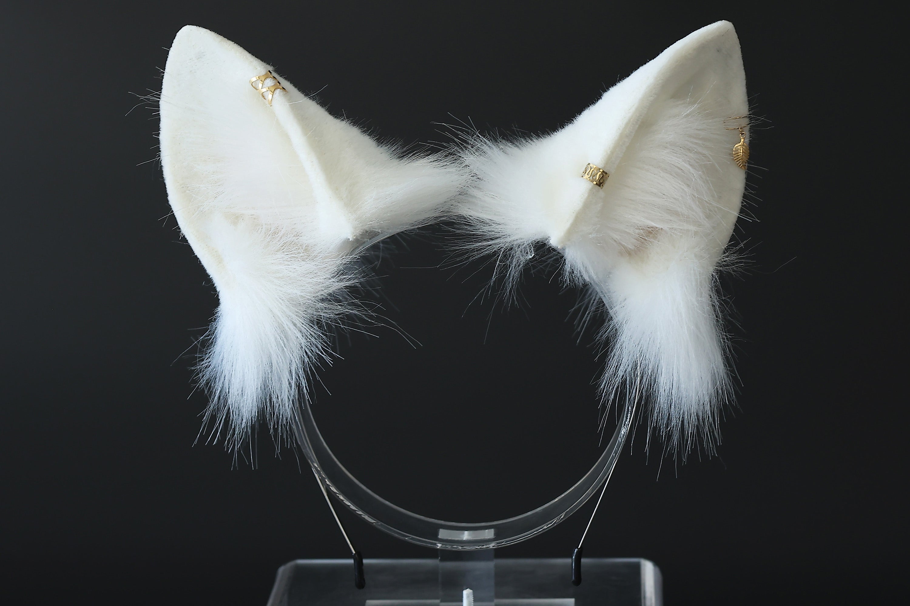 White faux fur shepherd dog tail and ear set shiba Inu dog ear and tail plug curved puppy tail anime cosplay  puppy play halloween gift