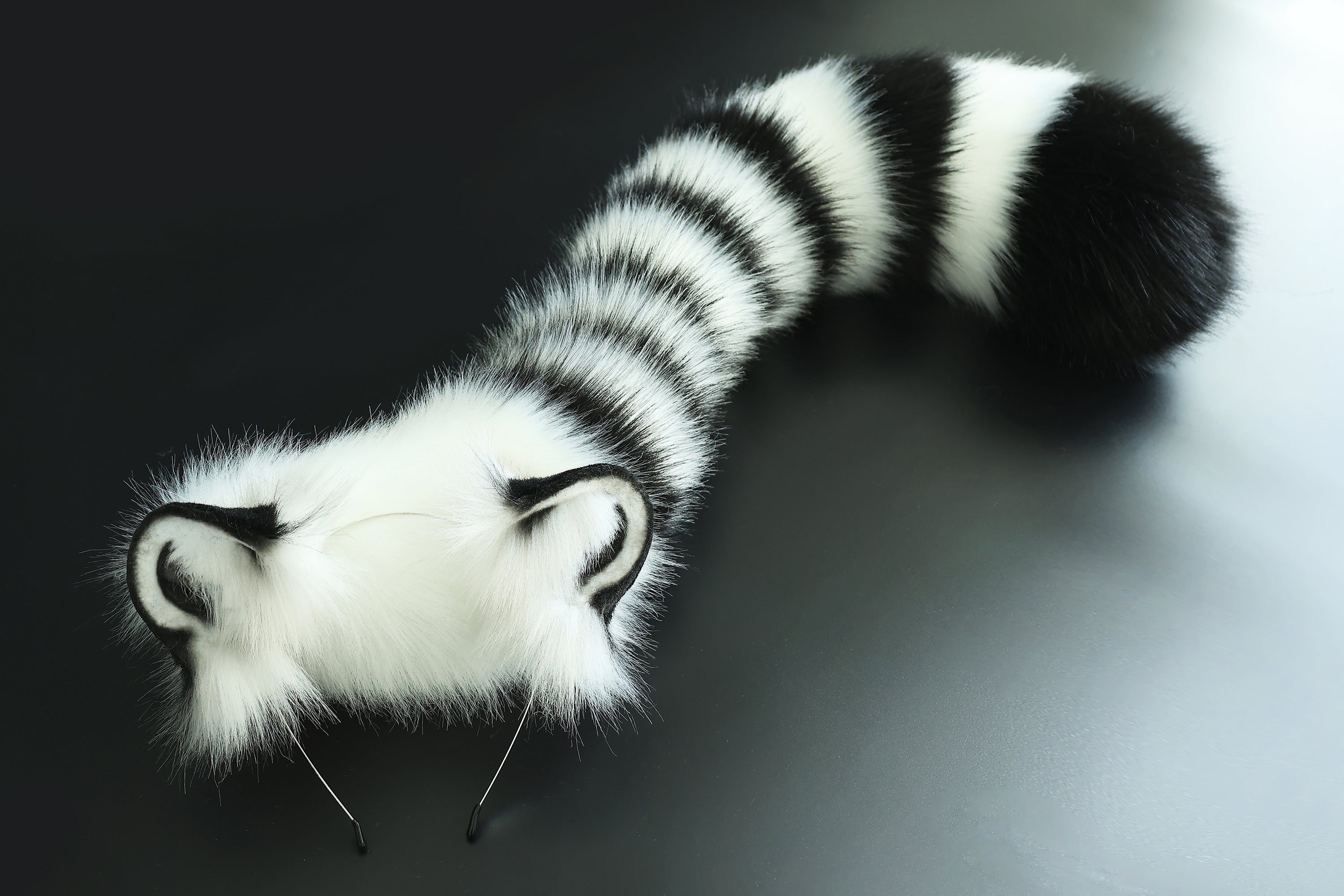 Realistic faux fur white tiger ear and tail set anime cosplay tiger kemonomimi