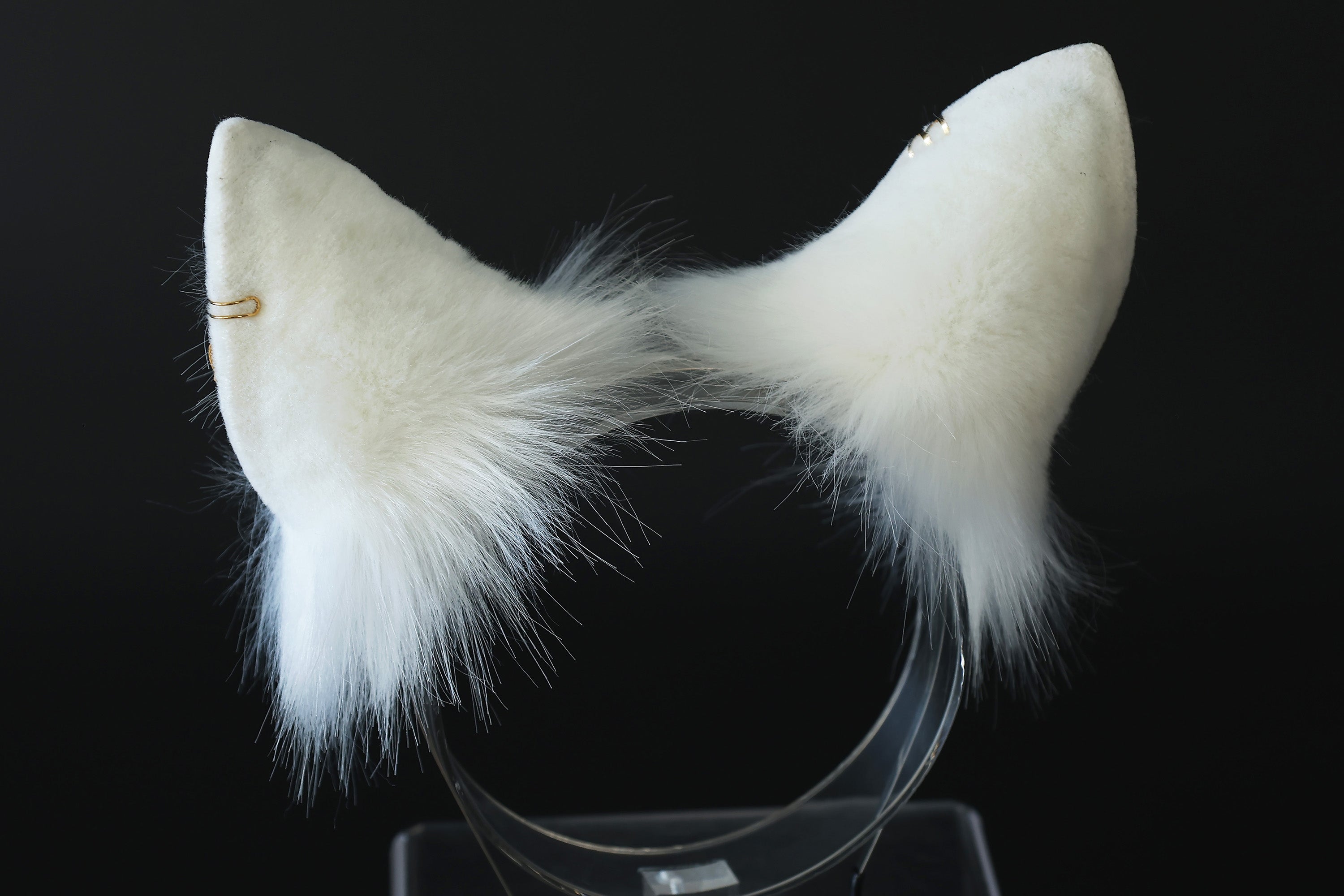 White faux fur shepherd dog tail and ear set shiba Inu dog ear and tail plug curved puppy tail anime cosplay  puppy play halloween gift