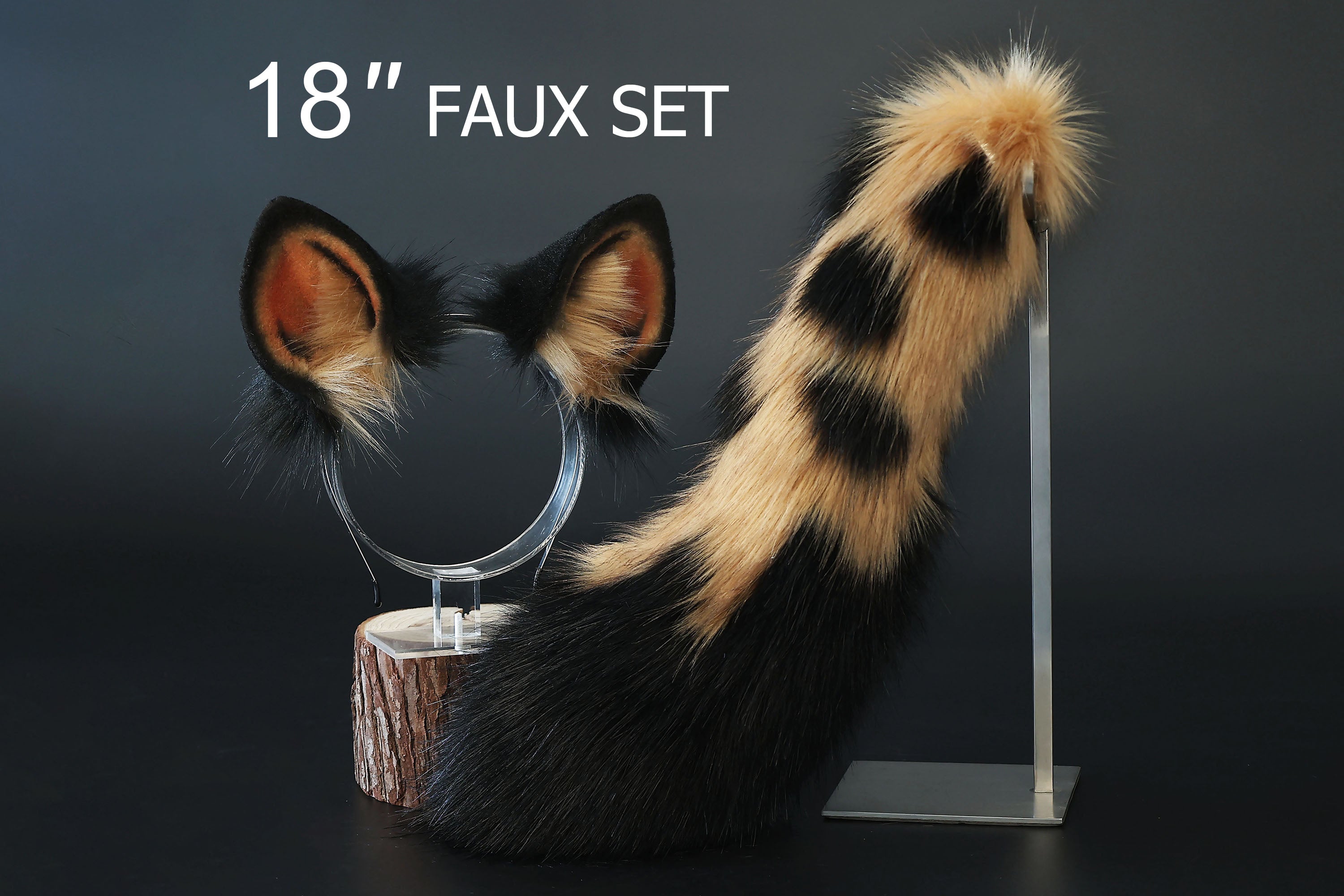 Faux fur spotted hyena ears and tail butt plug costume animal cosplay hyena kemonomimi brown hyena dog tail and ears therian african wild dog furry