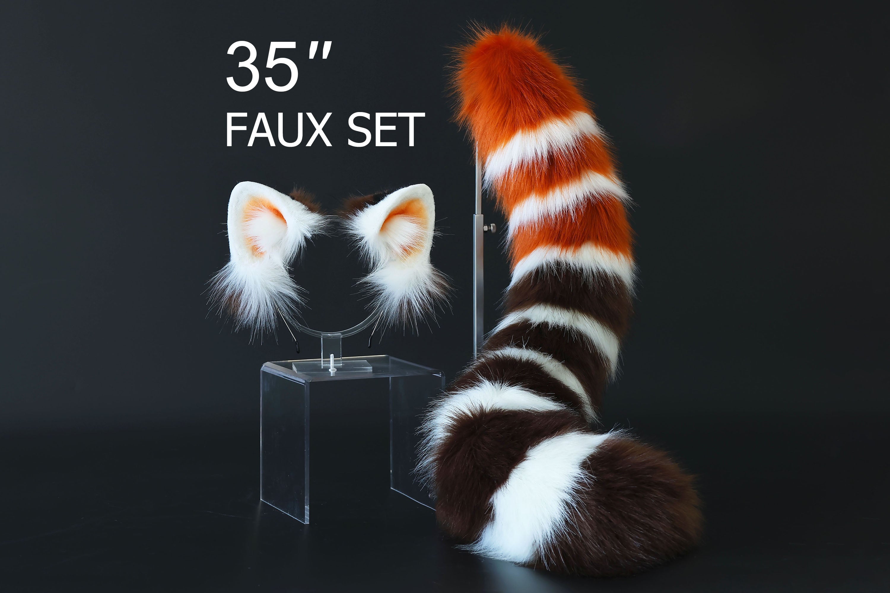 Realistic faux fur red panda ear and tail kemonomimi lesser panda ear and tail butt plug firefoxtherian anime cosplay raccoon ear and tail furry gift