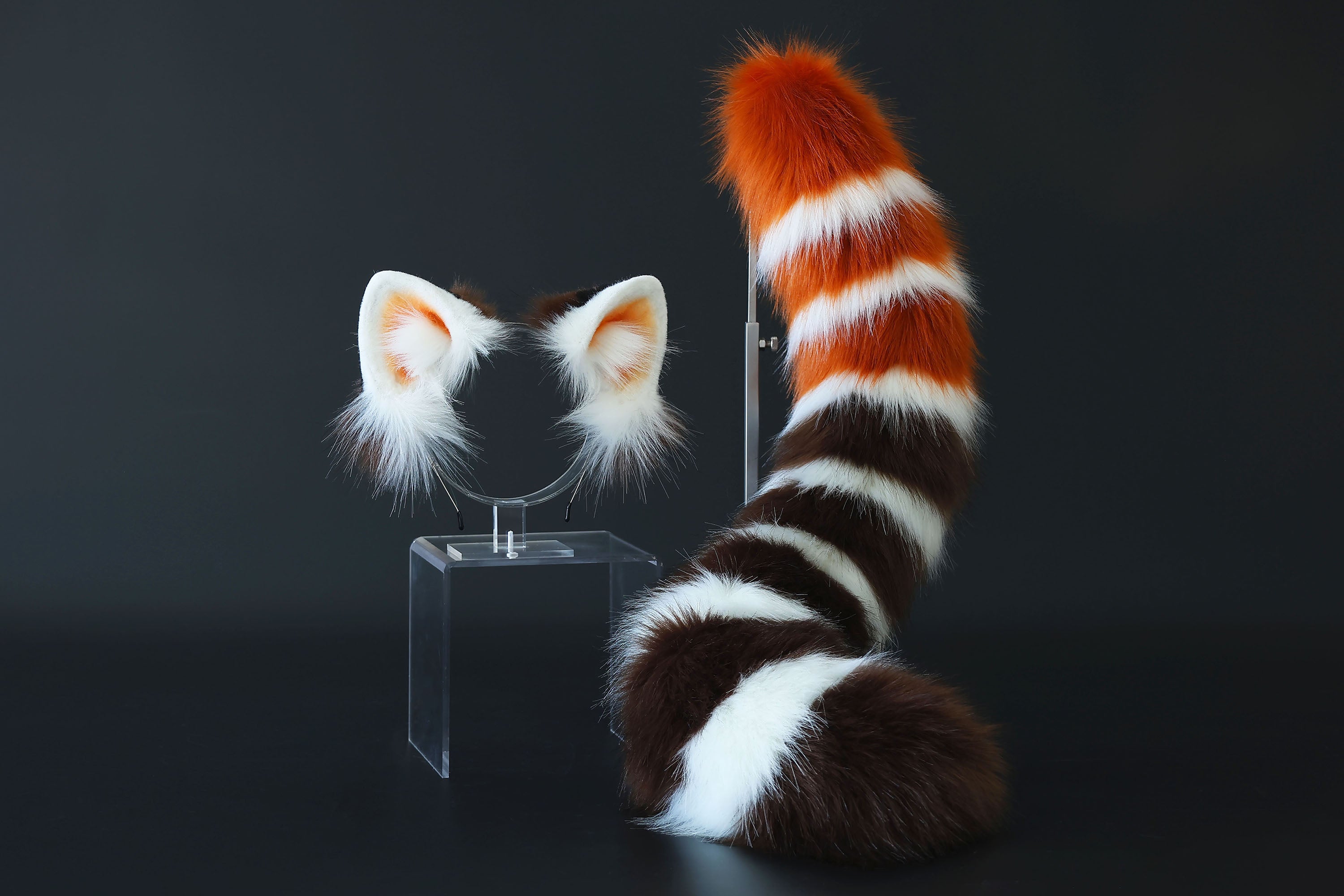 Realistic faux fur red panda ear and tail kemonomimi lesser panda ear and tail butt plug firefoxtherian anime cosplay raccoon ear and tail furry gift