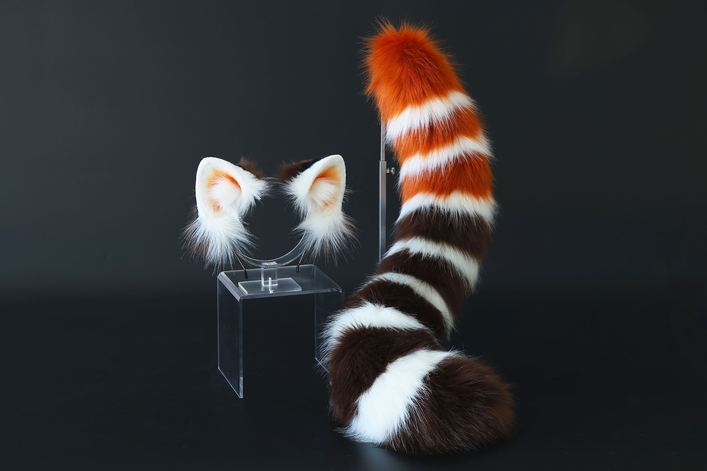 Realistic faux fur red panda ear and tail kemonomimi lesser panda ear and tail butt plug firefoxtherian anime cosplay raccoon ear and tail furry gift
